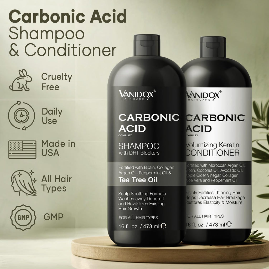 VANIDOX Carbonic Acid Shampoo & Conditioner Set — Deep Moisture, Volume & Scalp Nourishment | Made in USA