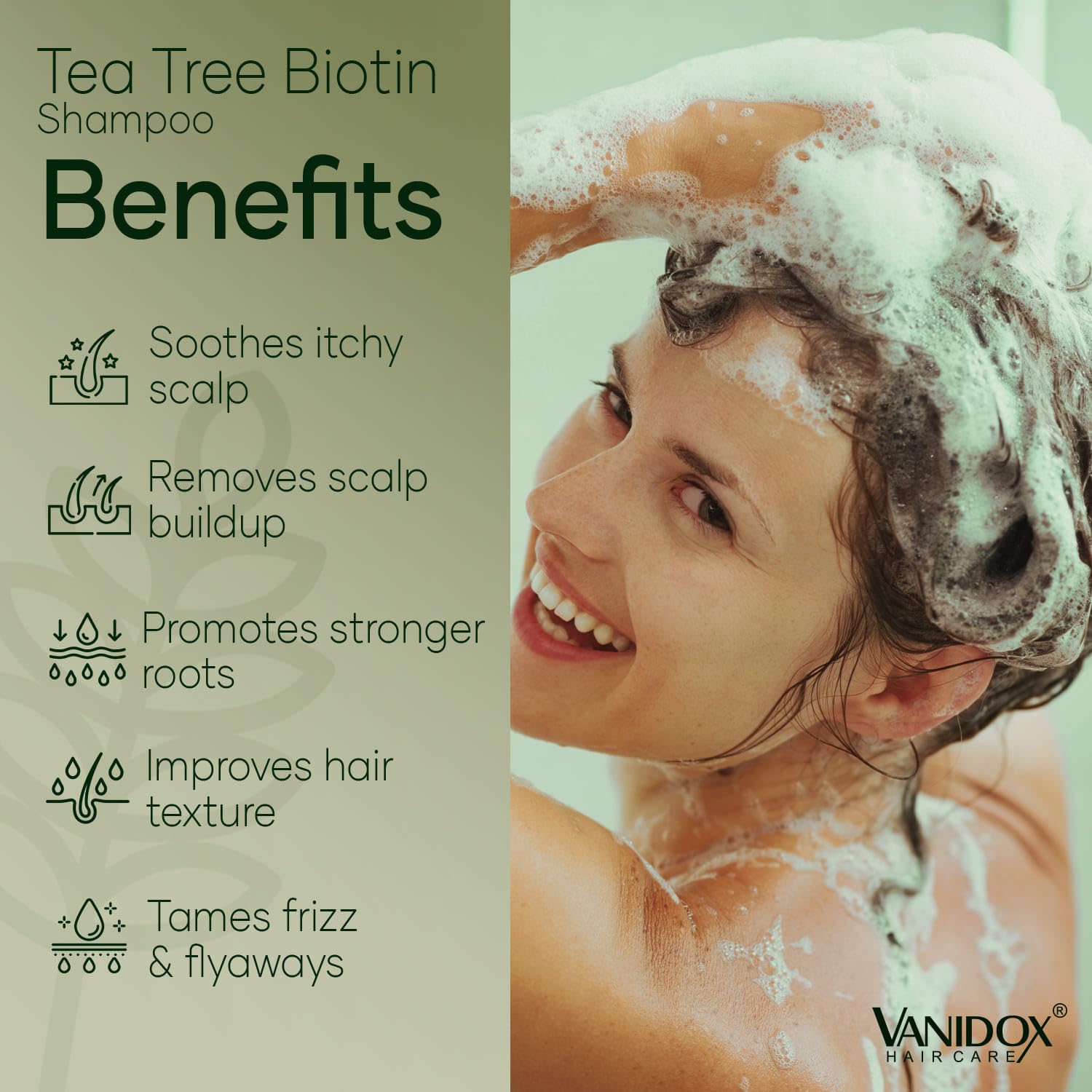 VANIDOX Tea Tree Oil Shampoo with Biotin & DHT Blockers | Itchy Scalp Relief & Thicker-Looking Hair | Made in USA | 16 fl oz