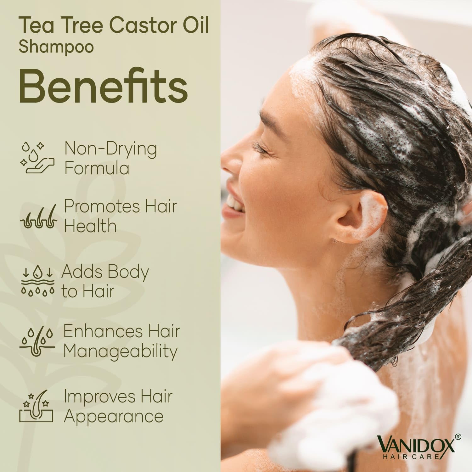VANIDOX Tea Tree Oil Shampoo with Castor Oil – Itchy Scalp Relief & Fuller Hair (16 oz) | Made in USA