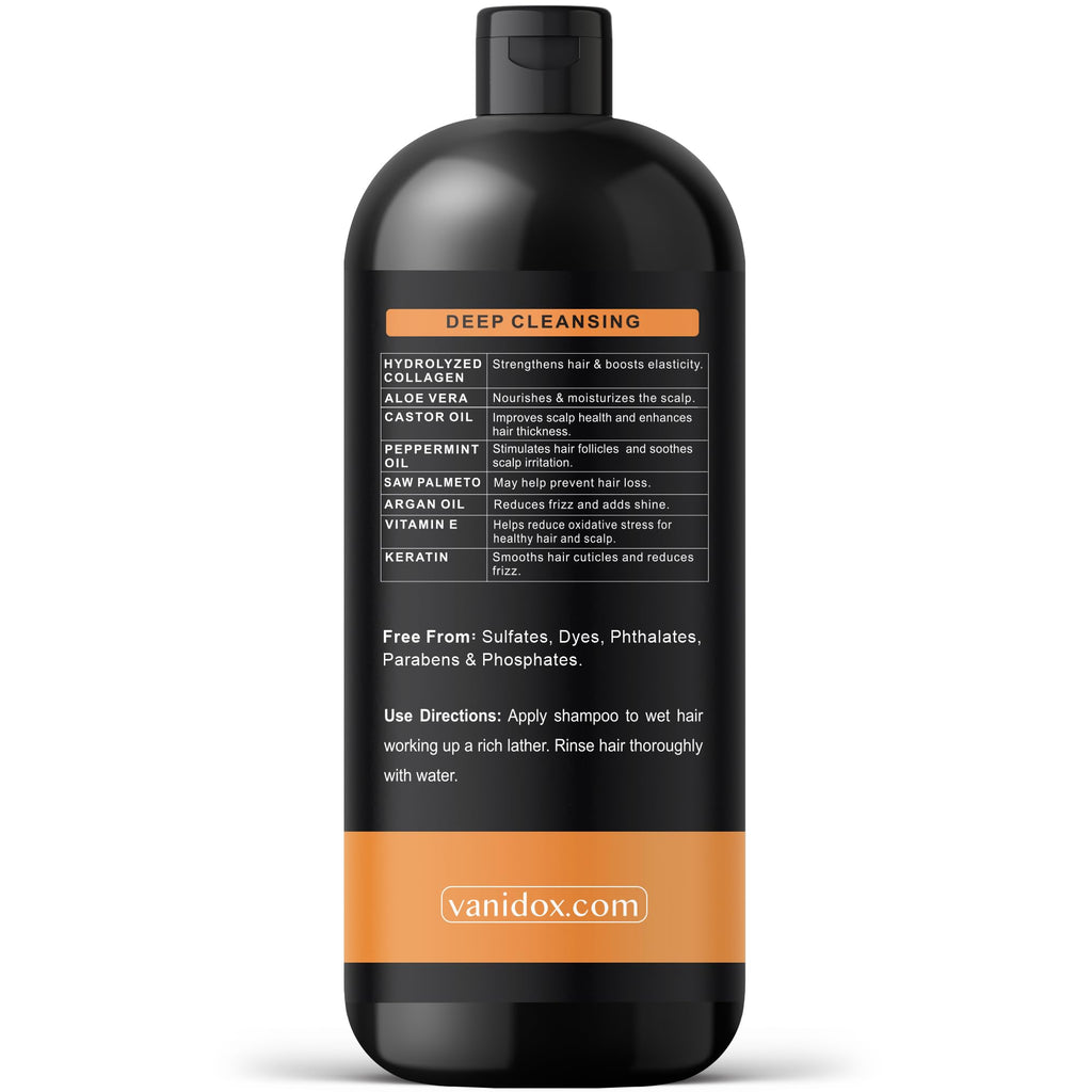 VANIDOX Tea Tree Oil Shampoo with Biotin & DHT Blockers | Itchy Scalp Relief & Thicker-Looking Hair | Made in USA | 16 fl oz