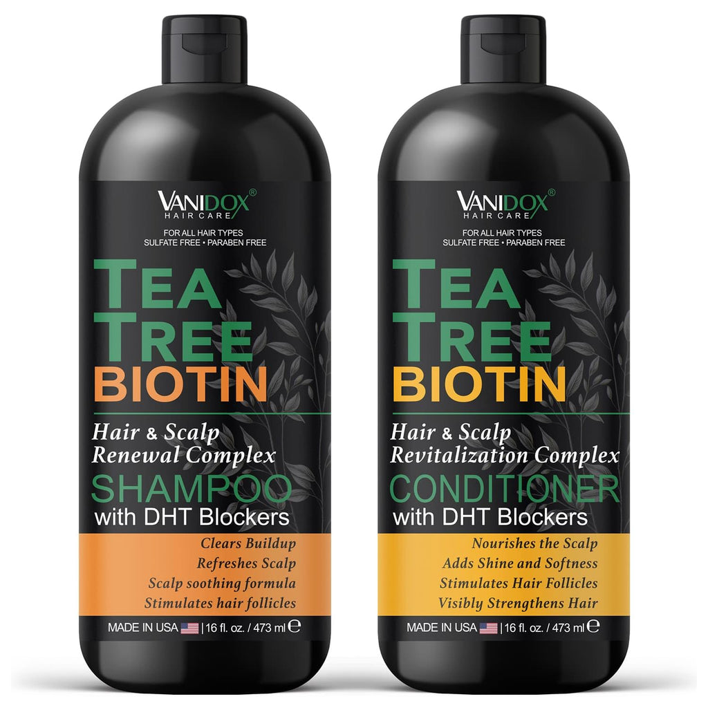 VANIDOX Tea Tree Shampoo & Conditioner Set – Itchy Scalp Relief, Biotin, DHT Blockers, 16 oz