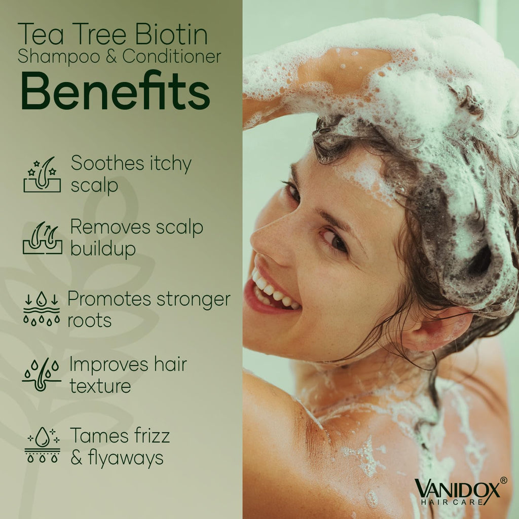 VANIDOX Tea Tree Shampoo & Conditioner Set – Itchy Scalp Relief, Biotin, DHT Blockers, 16 oz