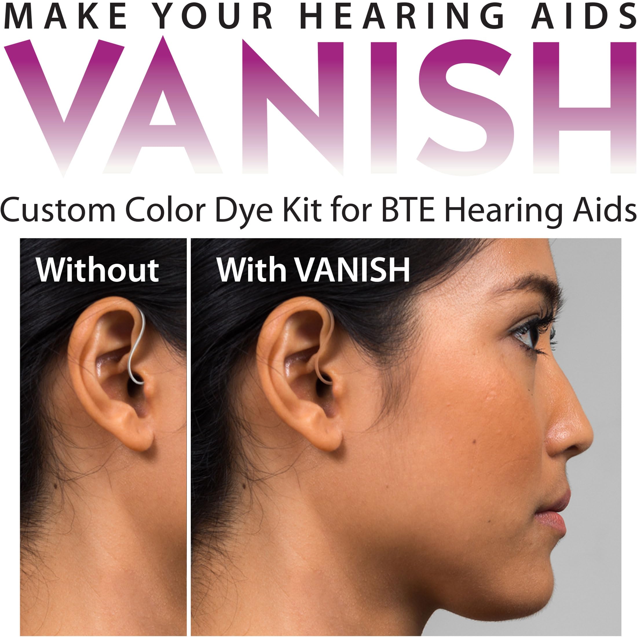 Vanish: Invisible BTE/RIC Hearing Aids with Shiny Tubes & Wire Covers