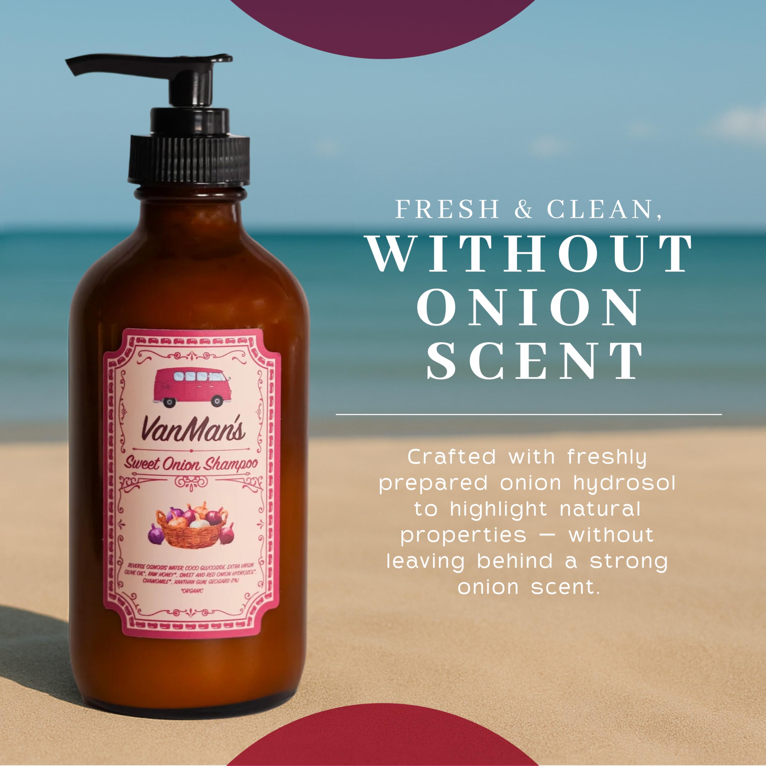VanMan Sweet Onion Shampoo – 8 oz Glass Bottle | Organic Olive Oil, Honey & Chamomile | No Onion Scent