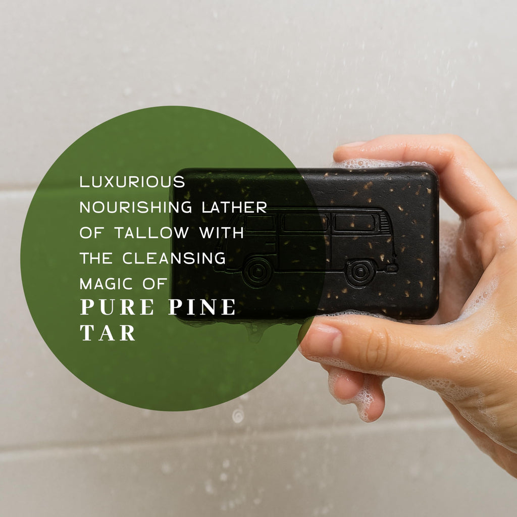 VanMan Tallow & Pine Tar Soap Bar | Grass-Fed Beef Tallow, Oatmeal & Charcoal | Exfoliating Face & Body – 3.8oz | The VanMan Company