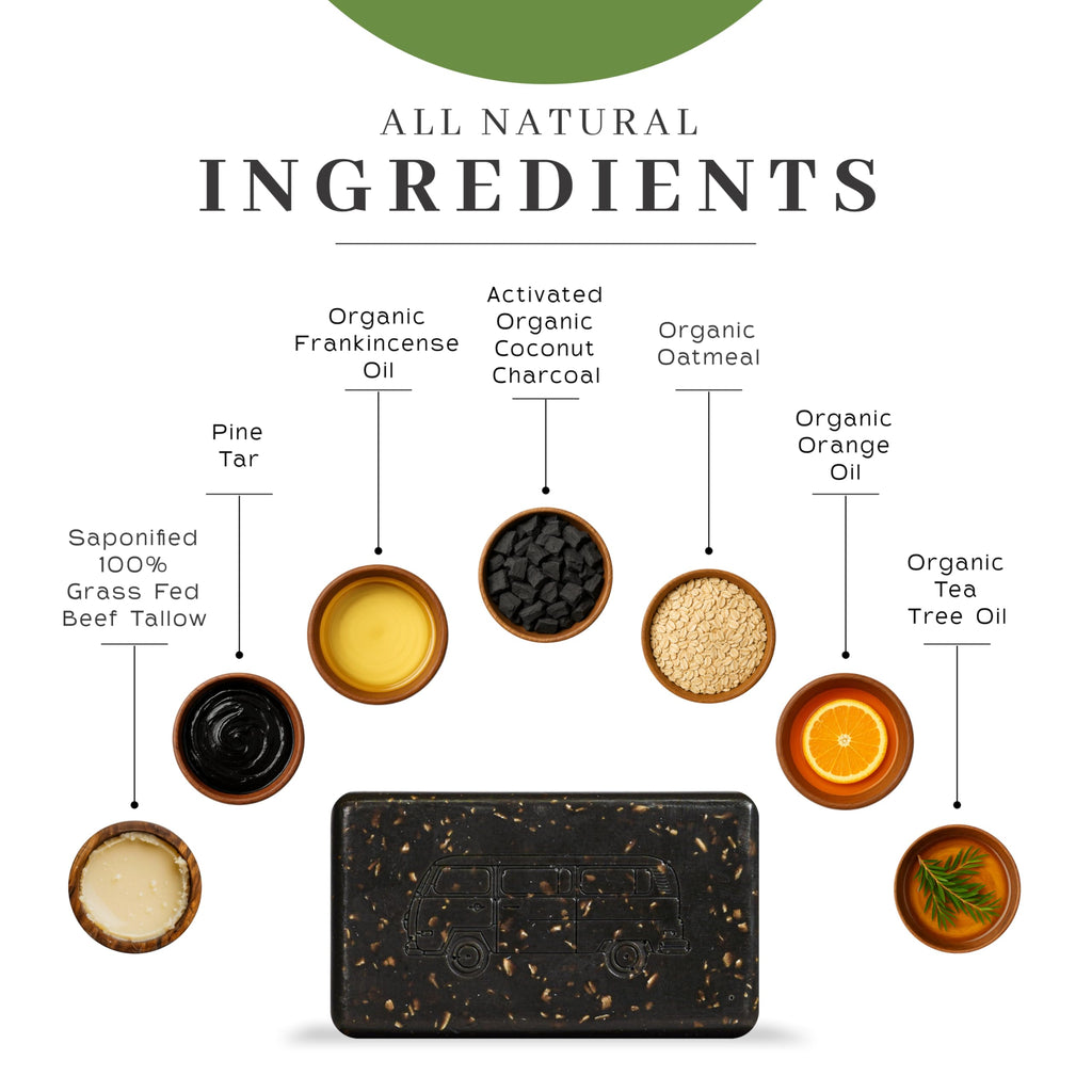 VanMan Tallow & Pine Tar Soap Bar | Grass-Fed Beef Tallow, Oatmeal & Charcoal | Exfoliating Face & Body – 3.8oz | The VanMan Company
