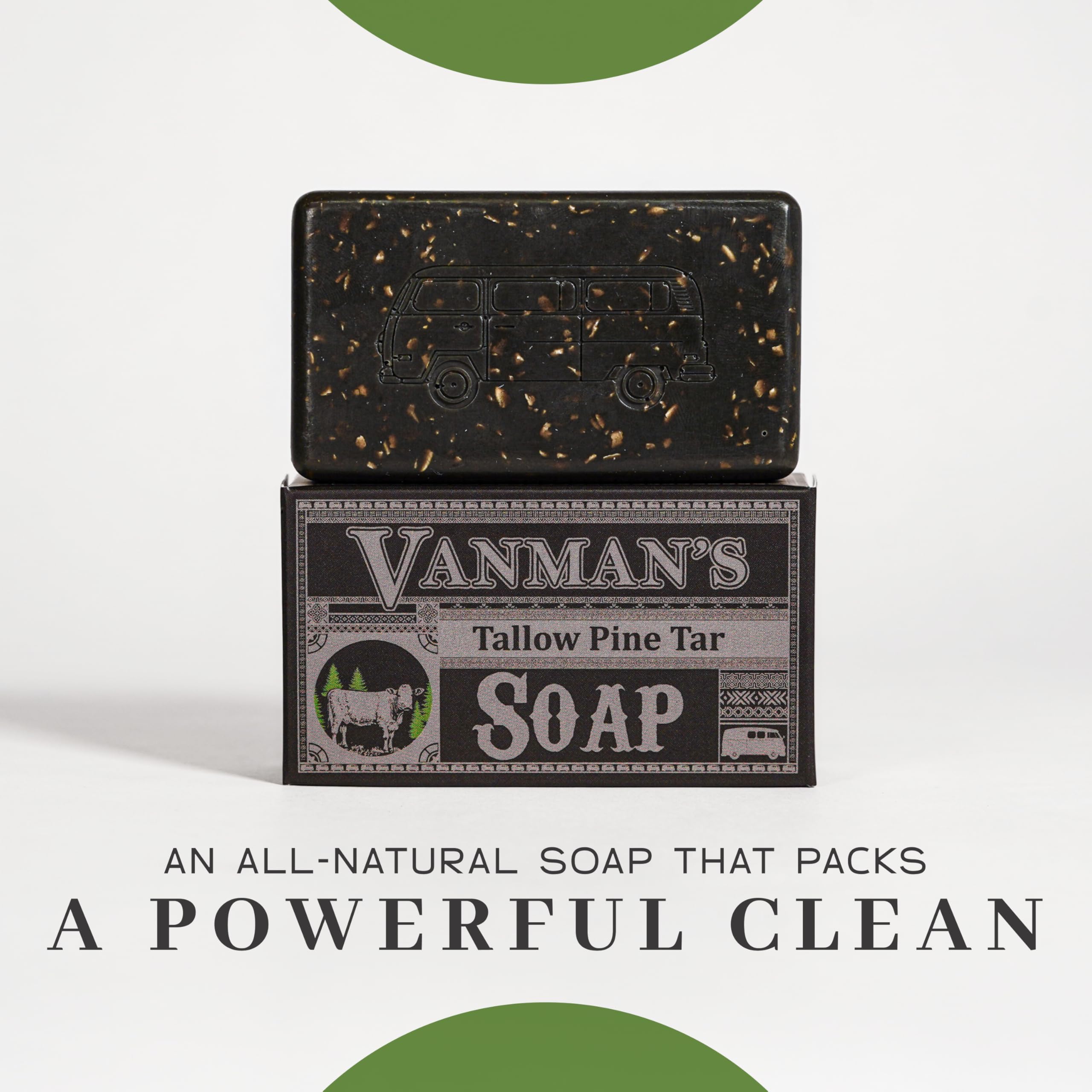 VanMan Tallow & Pine Tar Soap Bar | Grass-Fed Beef Tallow, Oatmeal & Charcoal | Exfoliating Face & Body – 3.8oz | The VanMan Company