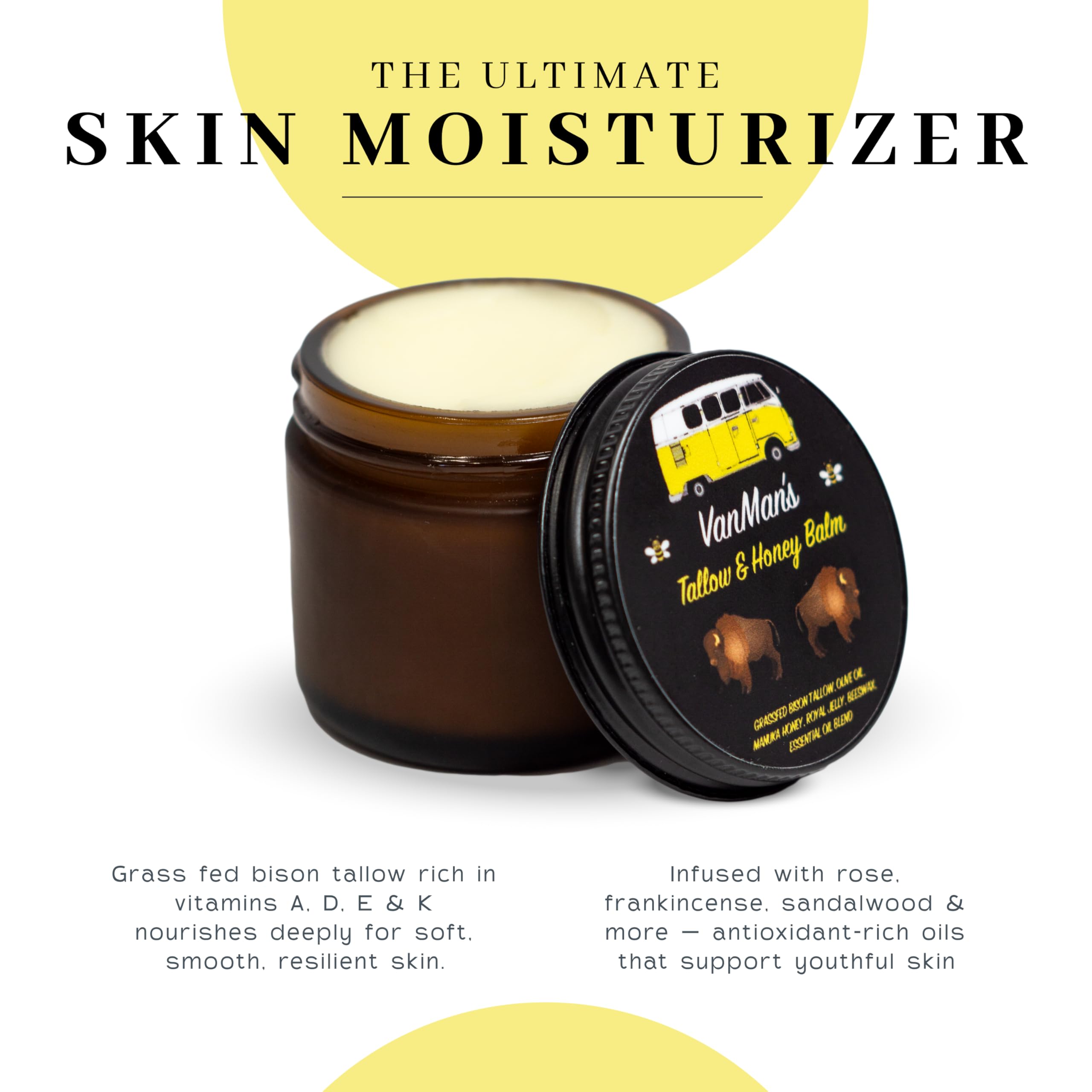 Vanman’s Tallow & Honey Balm – Grass-Fed Bison Tallow, Manuka Honey & Royal Jelly | 2.4 oz