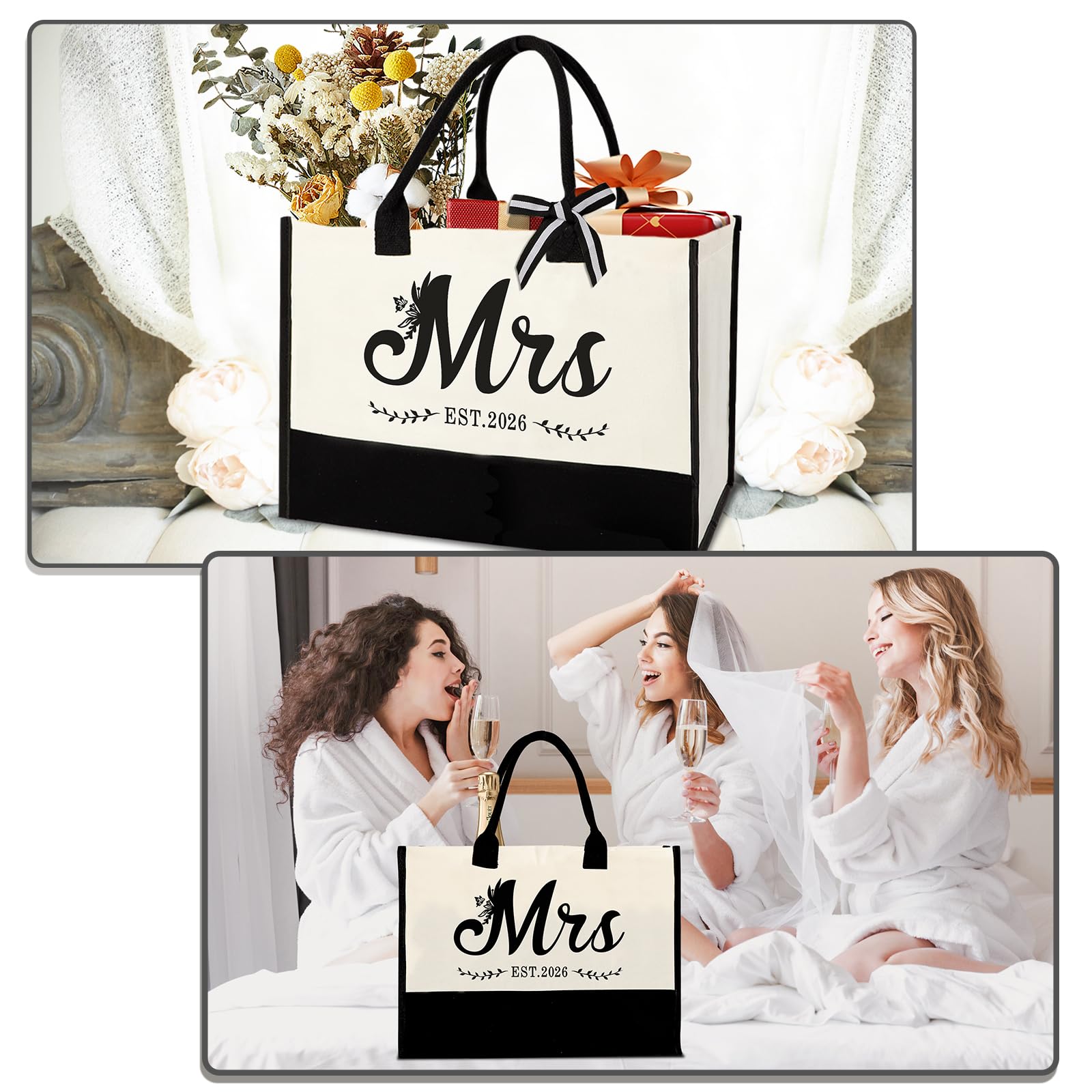 Vanqruo Mrs 2026 Bride Tote Bag with Makeup Bag | Bridal Gift Set