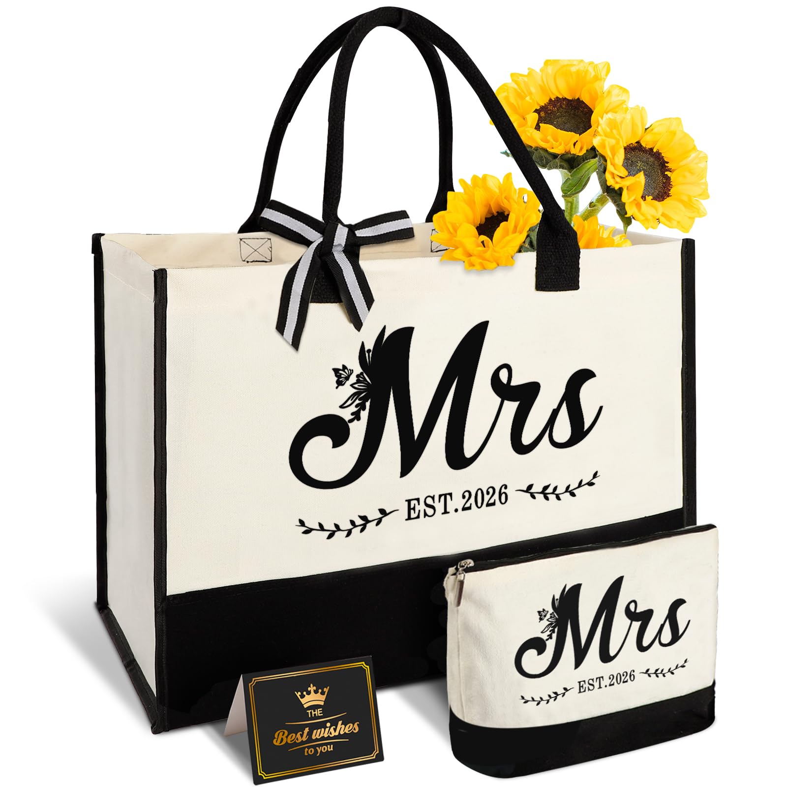 Vanqruo Mrs 2026 Bride Tote Bag with Makeup Bag | Bridal Gift Set