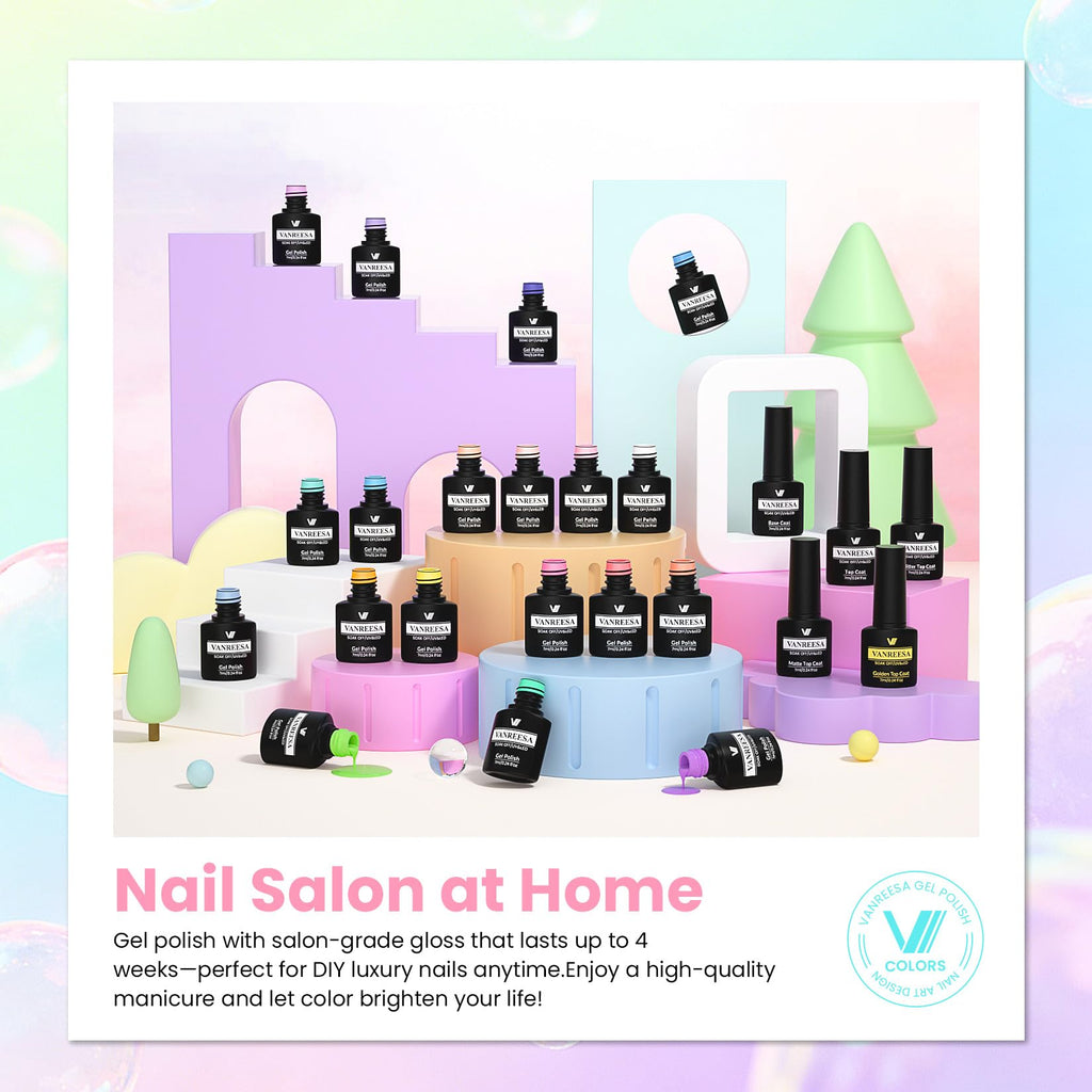 VANREESA 24 Pcs Gel Nail Polish Set – Trendy Spring Colors with Base Coat & 4 Top Coats | DIY Manicure Kit