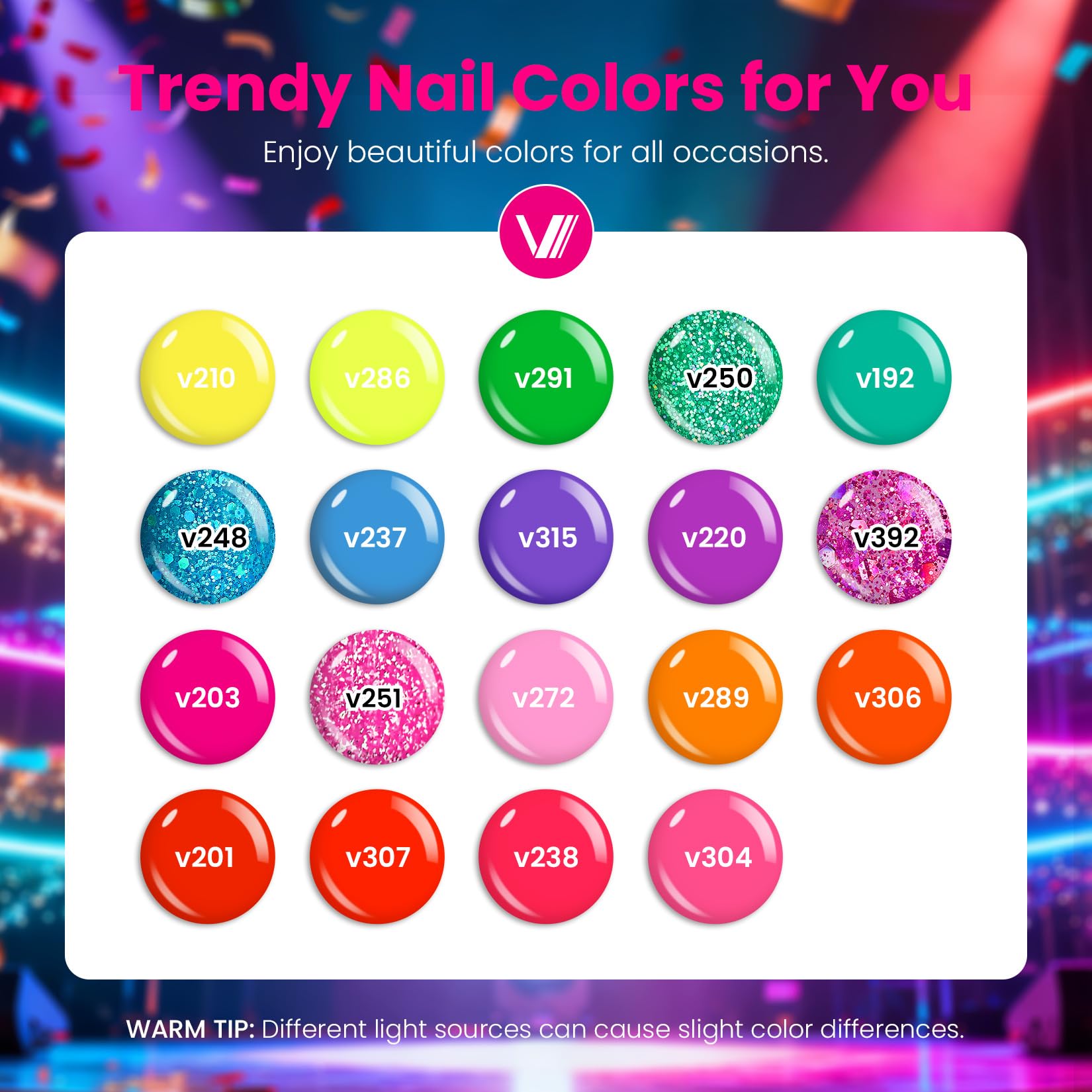 VANREESA Gel Nail Polish Set – 24 Pcs with Base Coat & 4 Top Coats, Bright Colors
