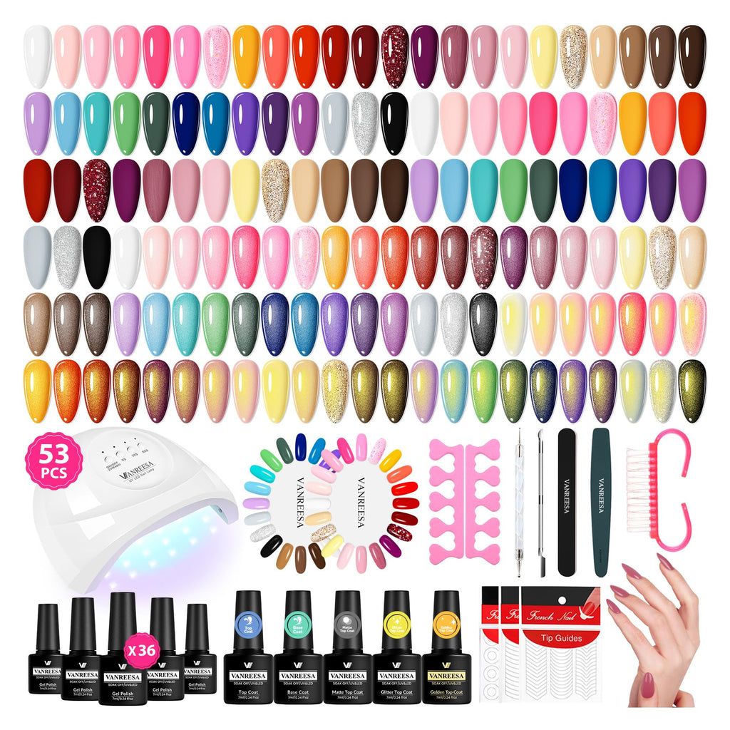 VANREESA Gel Nail Polish Kit with UV Light – 53 Pcs Complete Nail Set