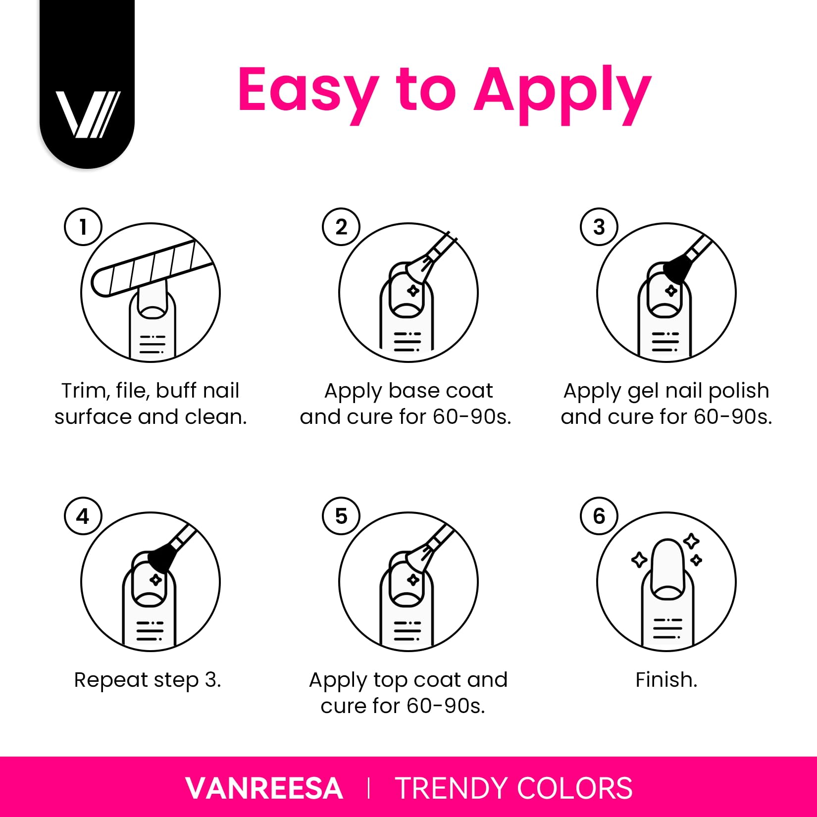 VANREESA Gel Nail Polish Set – 24 Pcs with Base Coat & 4 Top Coats, Bright Colors