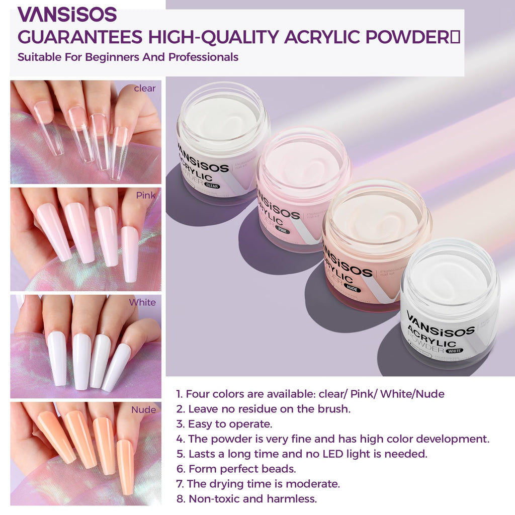 VANSISOS Professional Beginner Nail Kit with Drill – Complete Acrylic Set with Glitter Powder