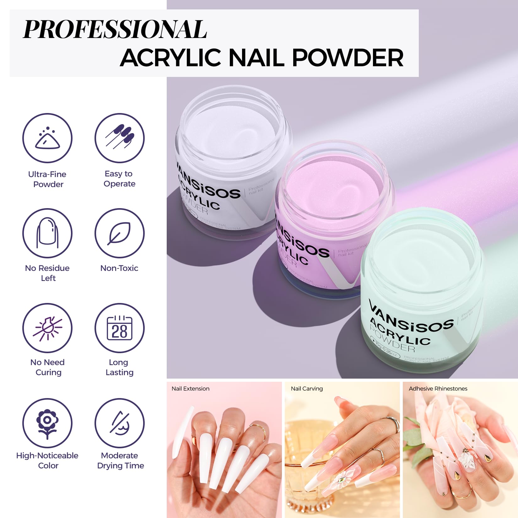 VANSISOS Acrylic Nail Kit for Beginners — 24 Colors, Quick-Dry Liquid, Complete Set