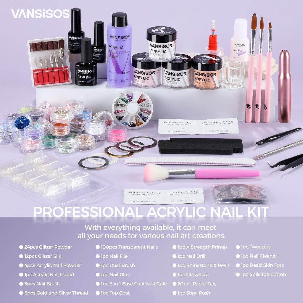 VANSISOS Professional Acrylic Nail Kit with Drill – Complete DIY Home Salon Set