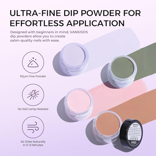 VANSISOS Dip Powder Nail Kit – 30 Colors, Glitter Pink, Base/Top/Activator, At-Home DIY Manicure