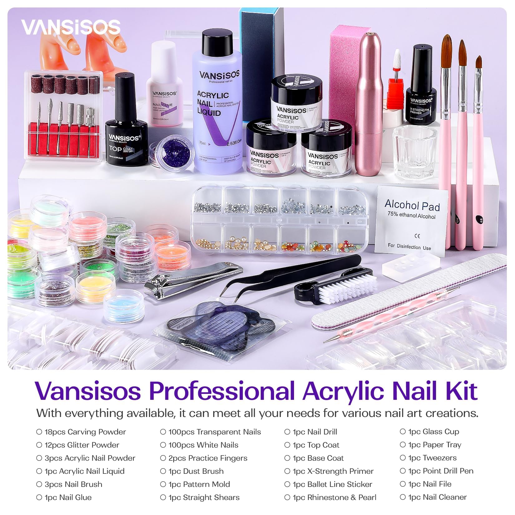 VANSISOS Acrylic Nail Kit for Beginners — Complete DIY Salon Set with Drill & Powder