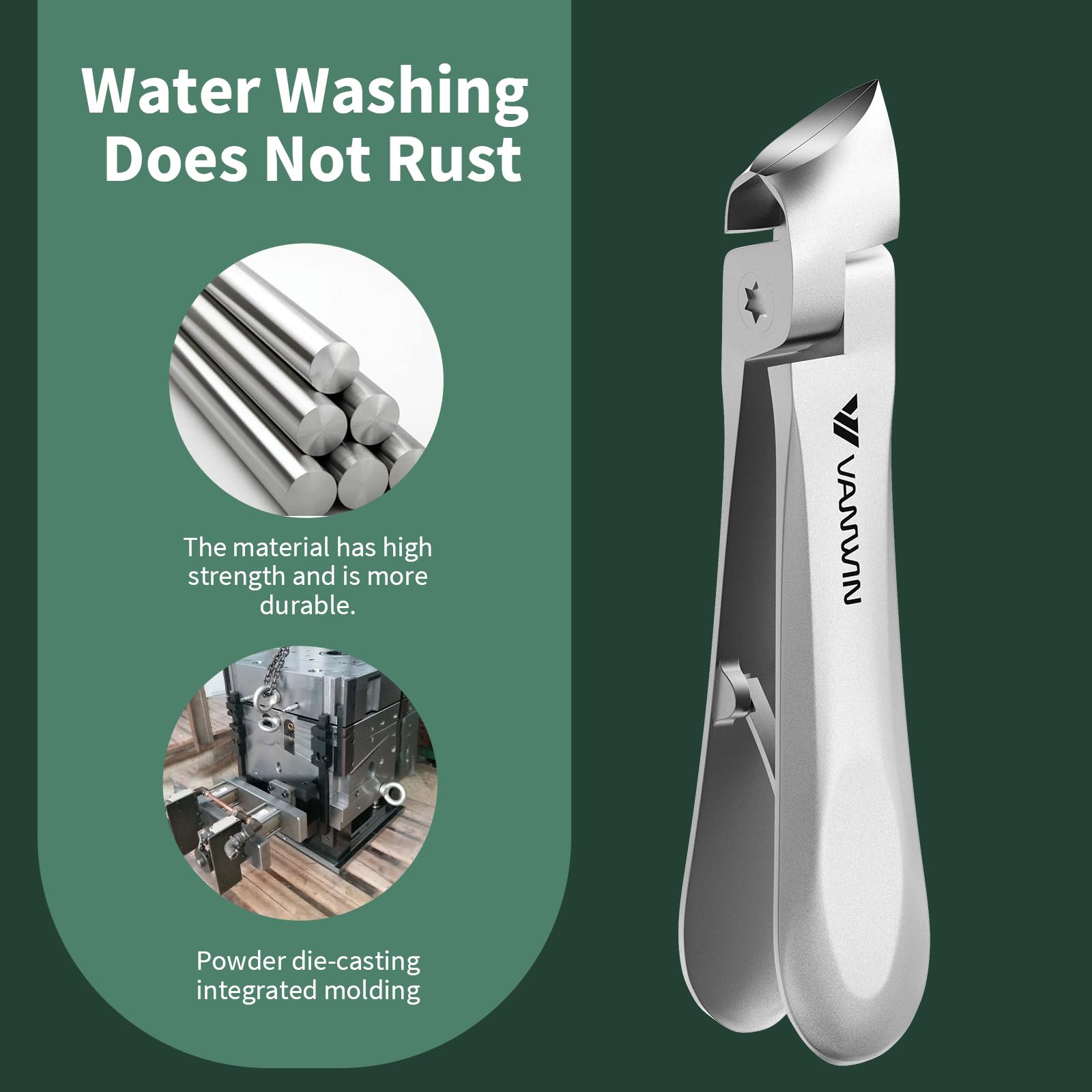 VANWIN Heavy-Duty Nail Clippers for Thick Nails — Wide Jaw Opening, Slanted Blade