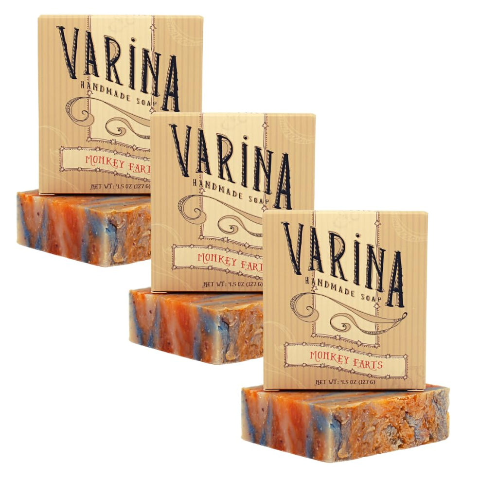 Varina Monkey Farts Bar Soap - Gentle Fruity Cleanser for Sensitive Skin (3-Pack)