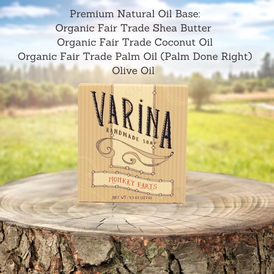 Varina Monkey Farts Bar Soap - Gentle Fruity Cleanser for Sensitive Skin (3-Pack)