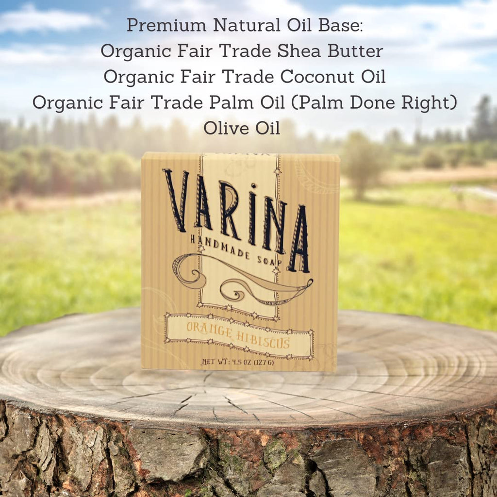 Varina Organic Orange Hibiscus Bar Soap — Gentle Cleansing for Sensitive Skin, Fruity - 3 Pack