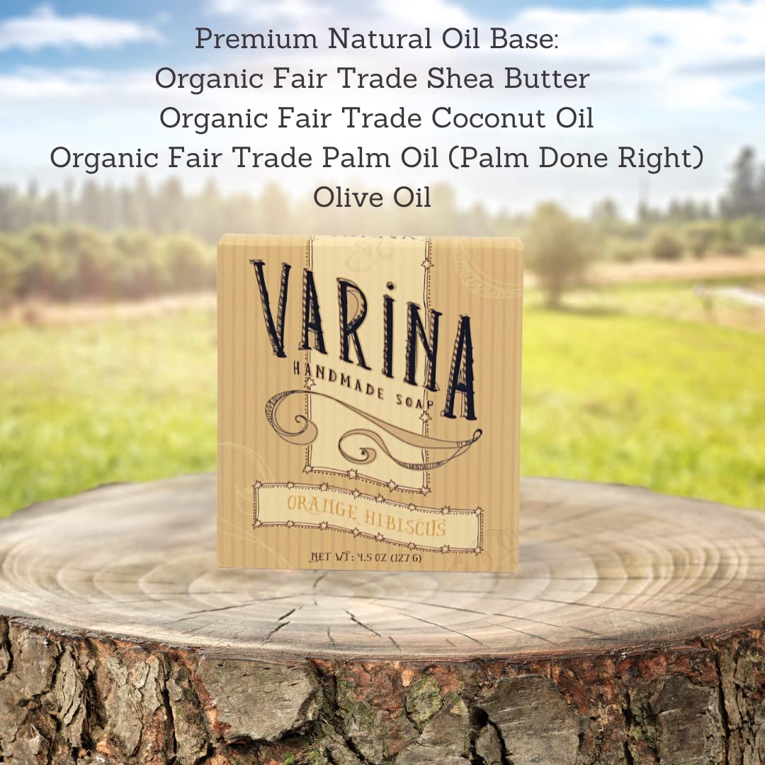 Varina Organic Orange Hibiscus Bar Soap — Gentle Cleansing for Sensitive Skin, Fruity - 3 Pack