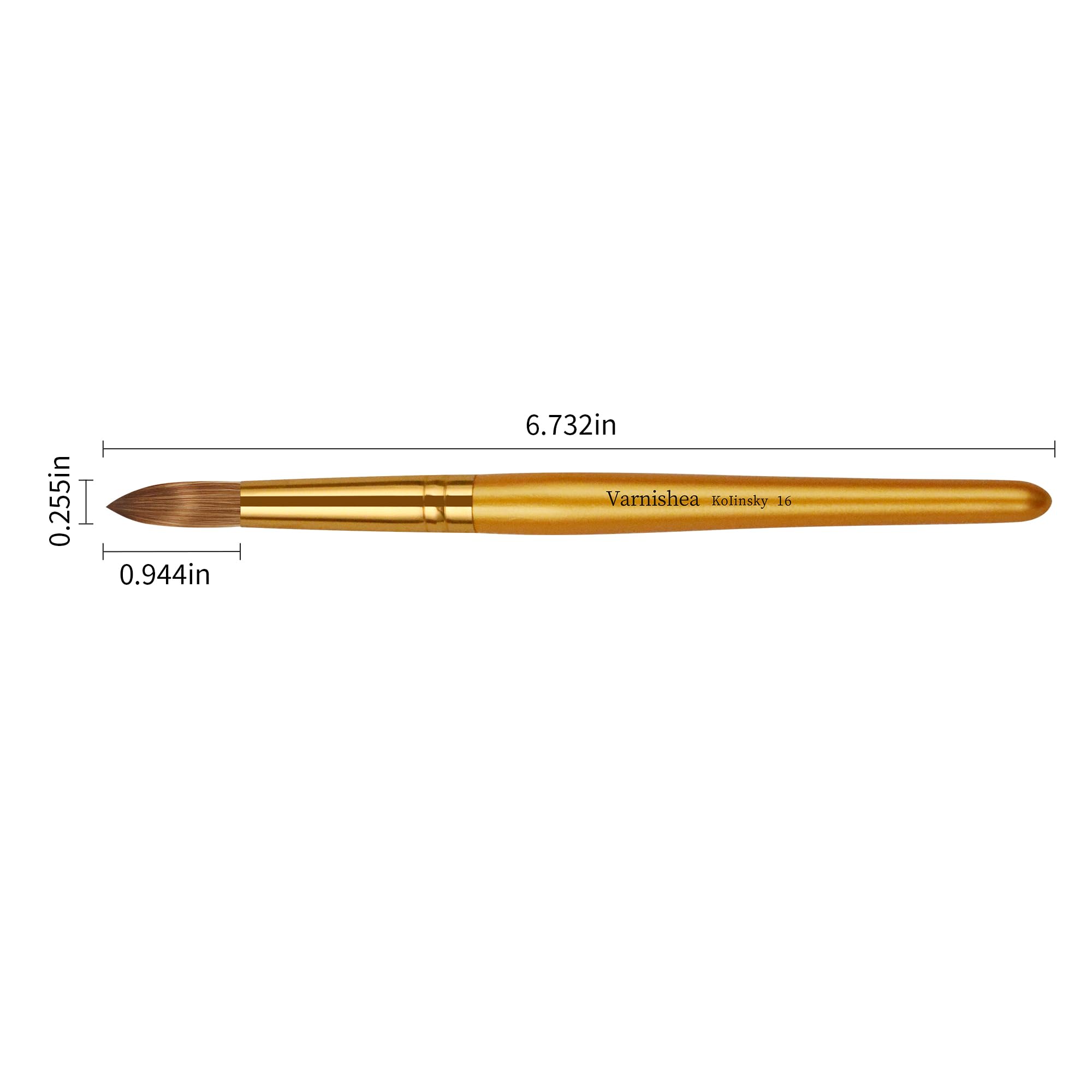 varnishea Kolinsky Acrylic Nail Brush with Golded Solid Wood Handle – Size 16