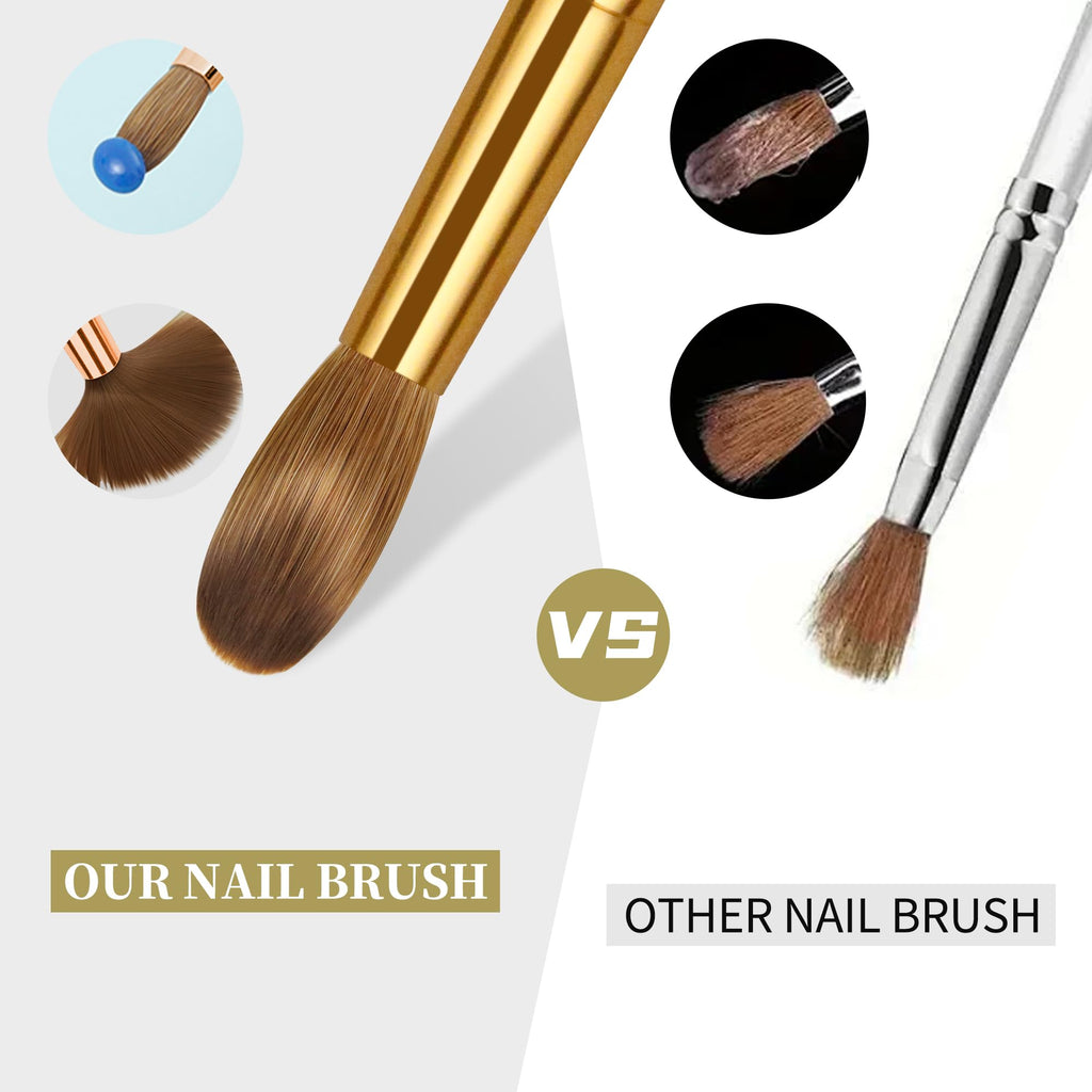 varnishea Kolinsky Acrylic Nail Brush with Golded Solid Wood Handle – Size 16