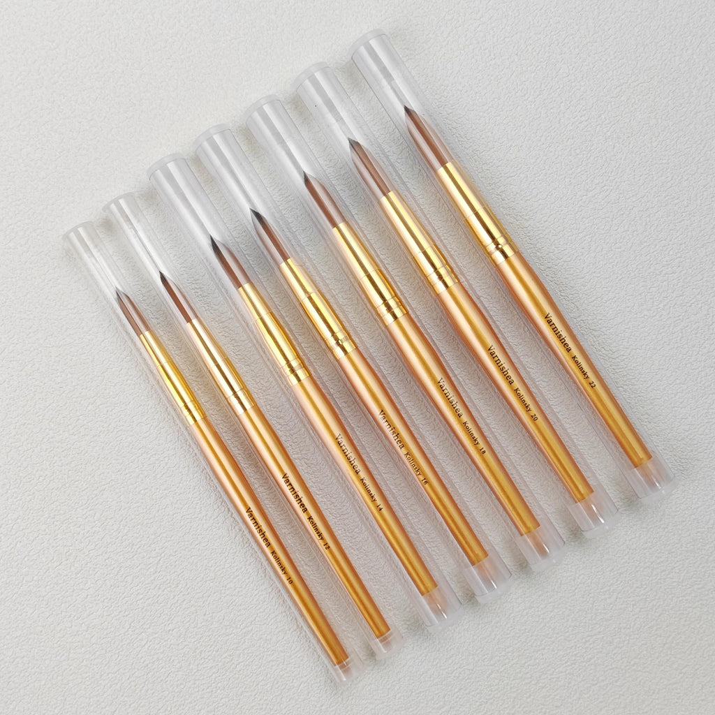 varnishea Kolinsky Acrylic Nail Brush with Golded Solid Wood Handle – Size 16