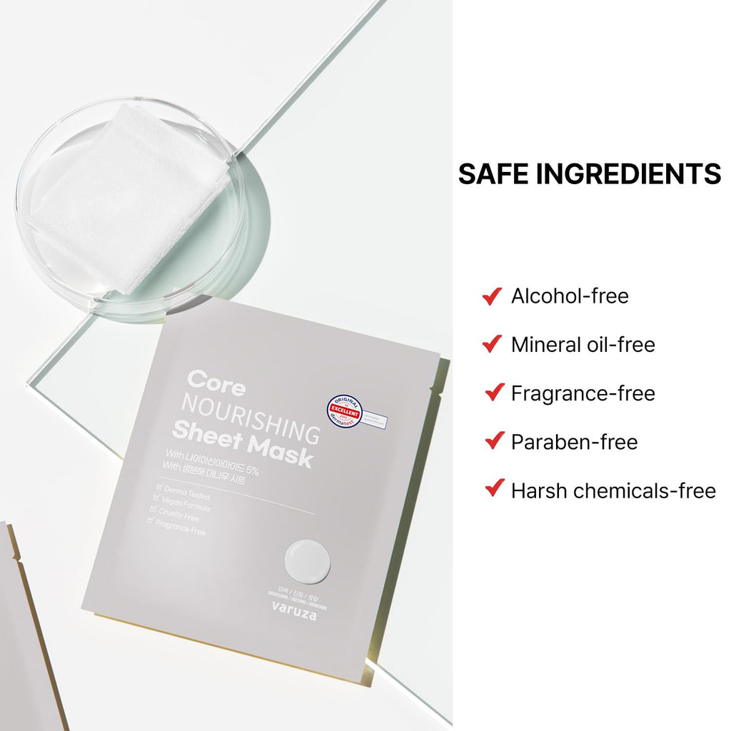 Varuza Core Nourishing Sheet Masks – 5% Niacinamide Hydration for Dry Skin (5 Count)