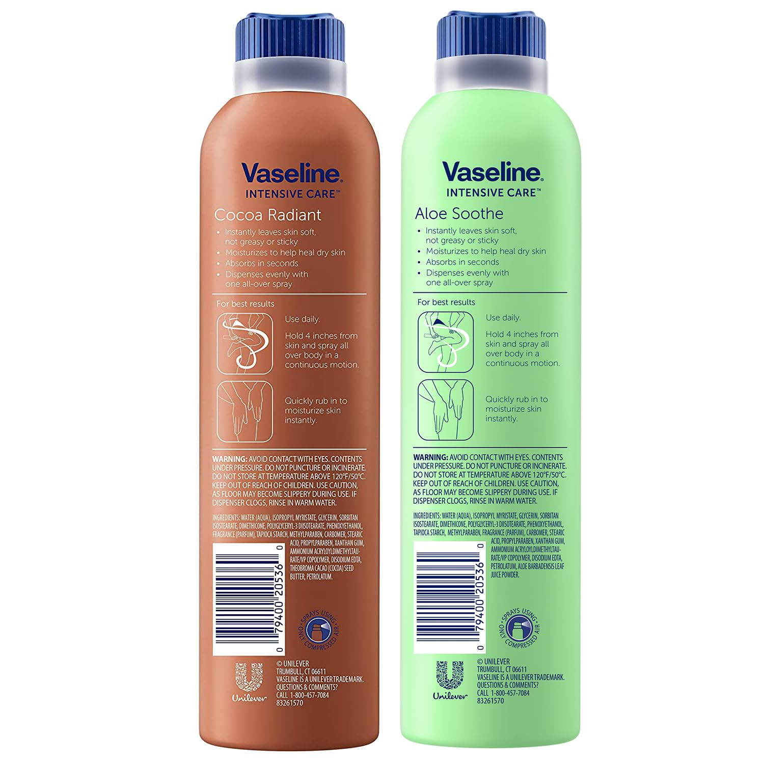 Vaseline Cocoa Radiant + Aloe Soothe Spray 2-Pack — Non-Greasy, Fast-Absorbing Moisturizers