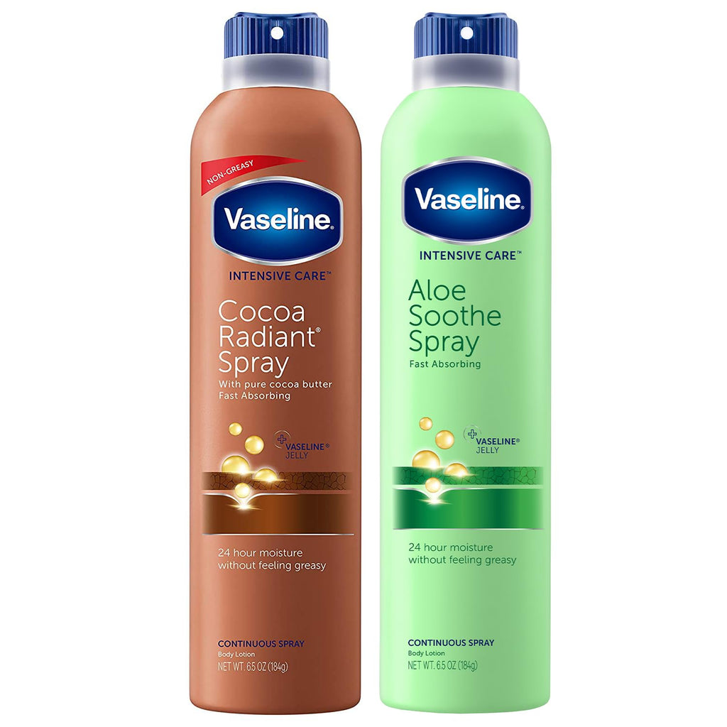 Vaseline Cocoa Radiant + Aloe Soothe Spray 2-Pack — Non-Greasy, Fast-Absorbing Moisturizers