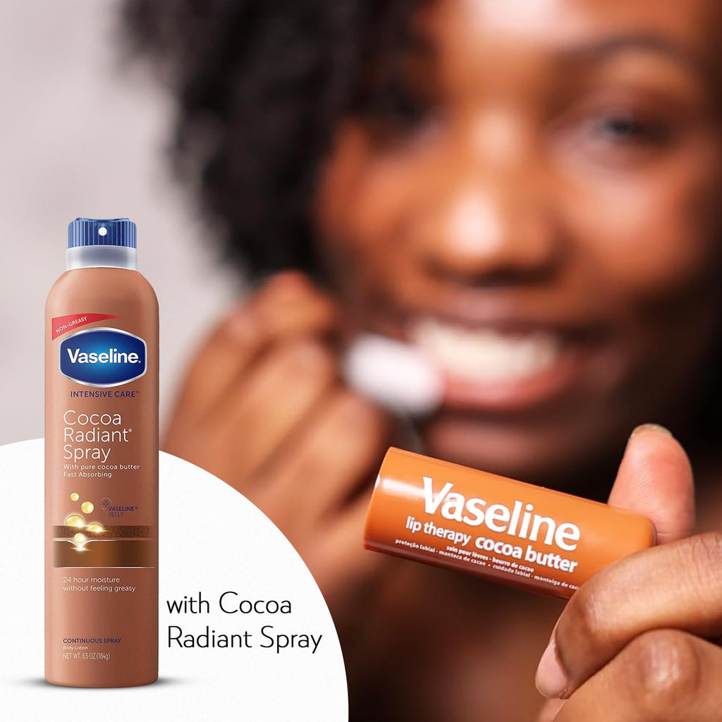 Vaseline Cocoa Radiant Spray 2-Pack + Lip Therapy Cocoa Butter Lip Balm
