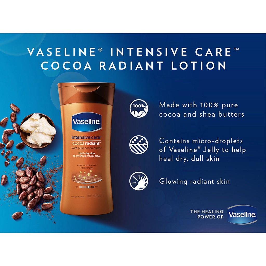 Vaseline Intensive Care Cocoa Radiant Body Lotion, 20.3 oz – Deep Moisturizing, Non-Greasy