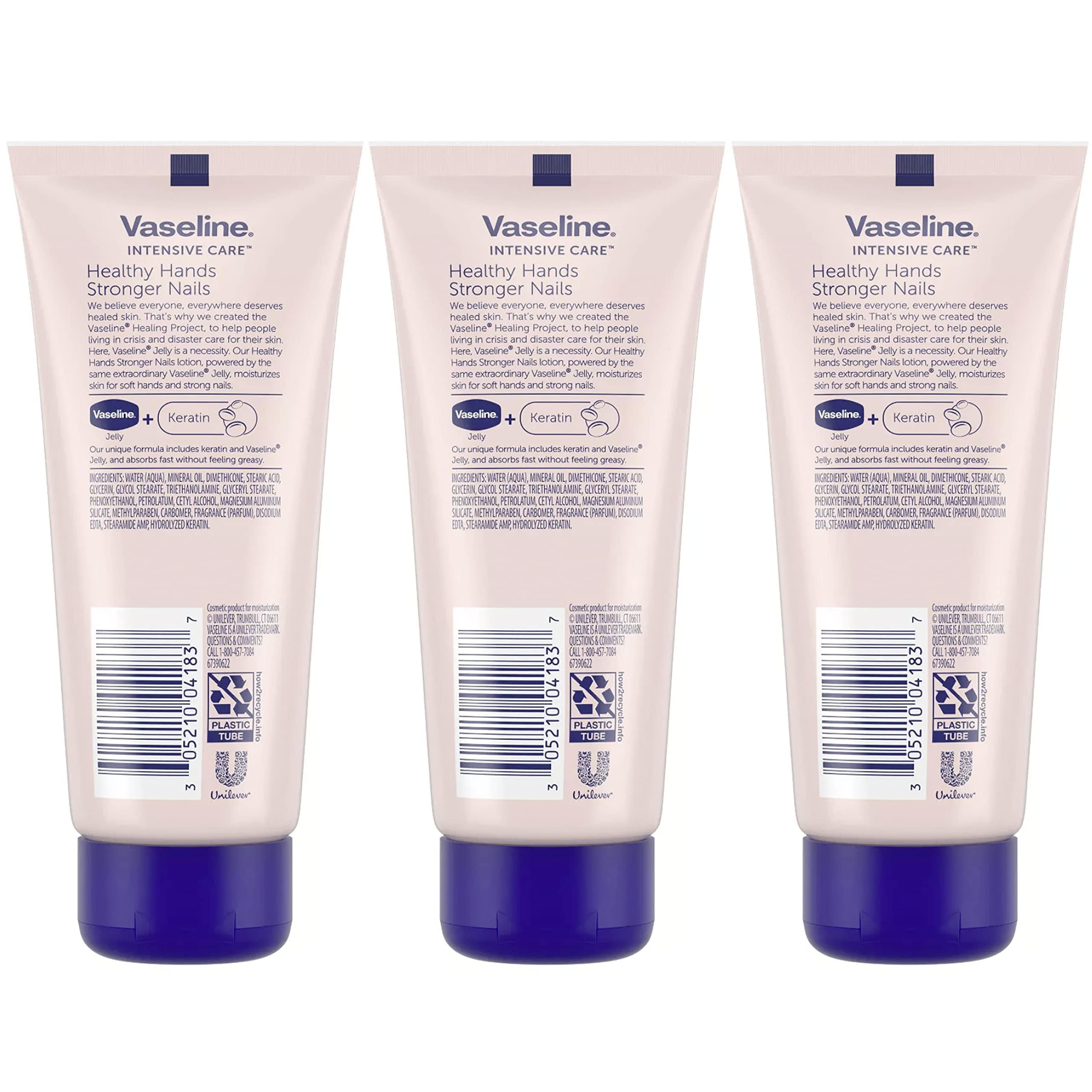 Vaseline Lotion Healthy Hands Stronger Nails with Keratin – 3-Pack, 3.4 oz Each