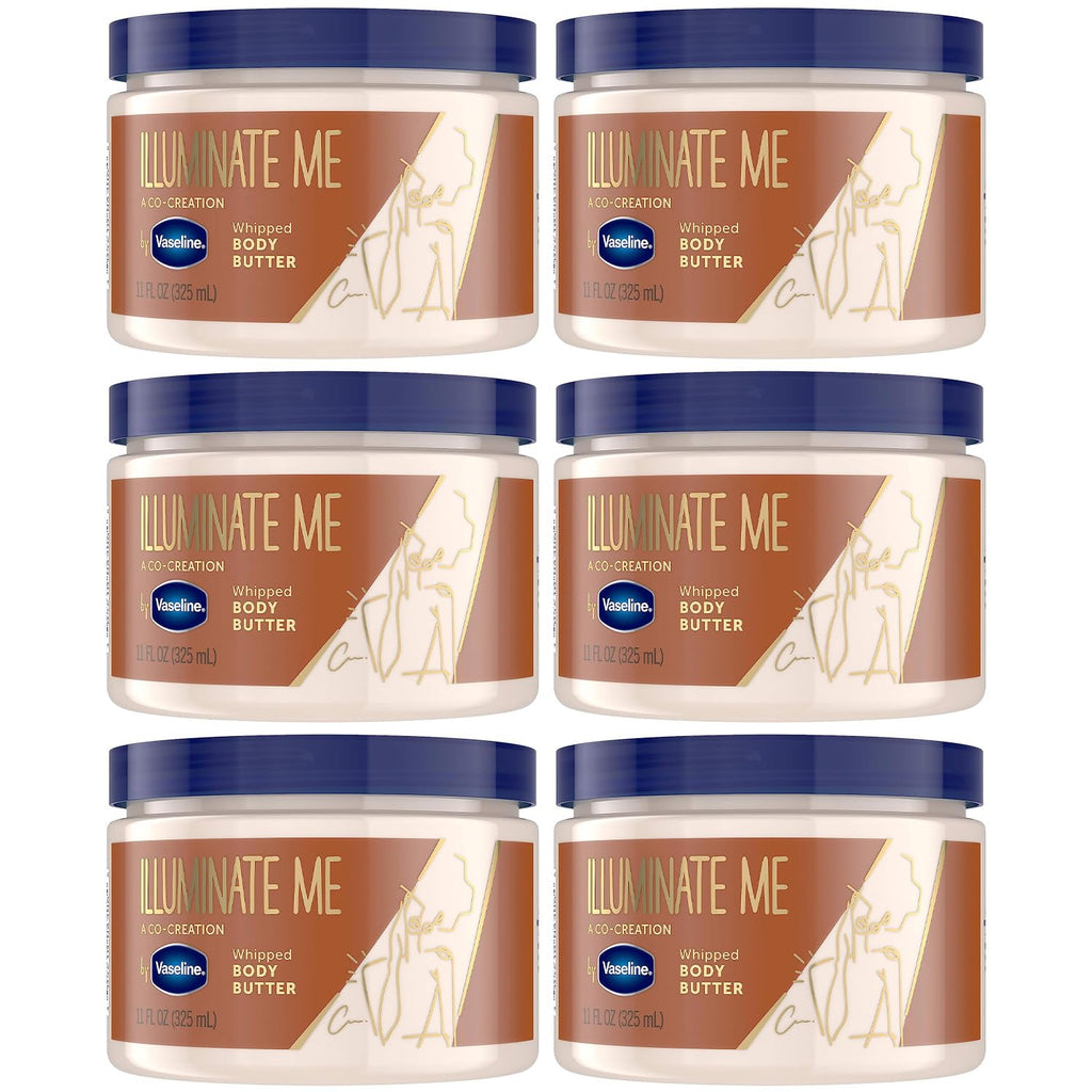 Vaseline Illuminate Me Whipped Body Butter – 11 oz, Pack of 6 for Glowing, Hydrated Skin