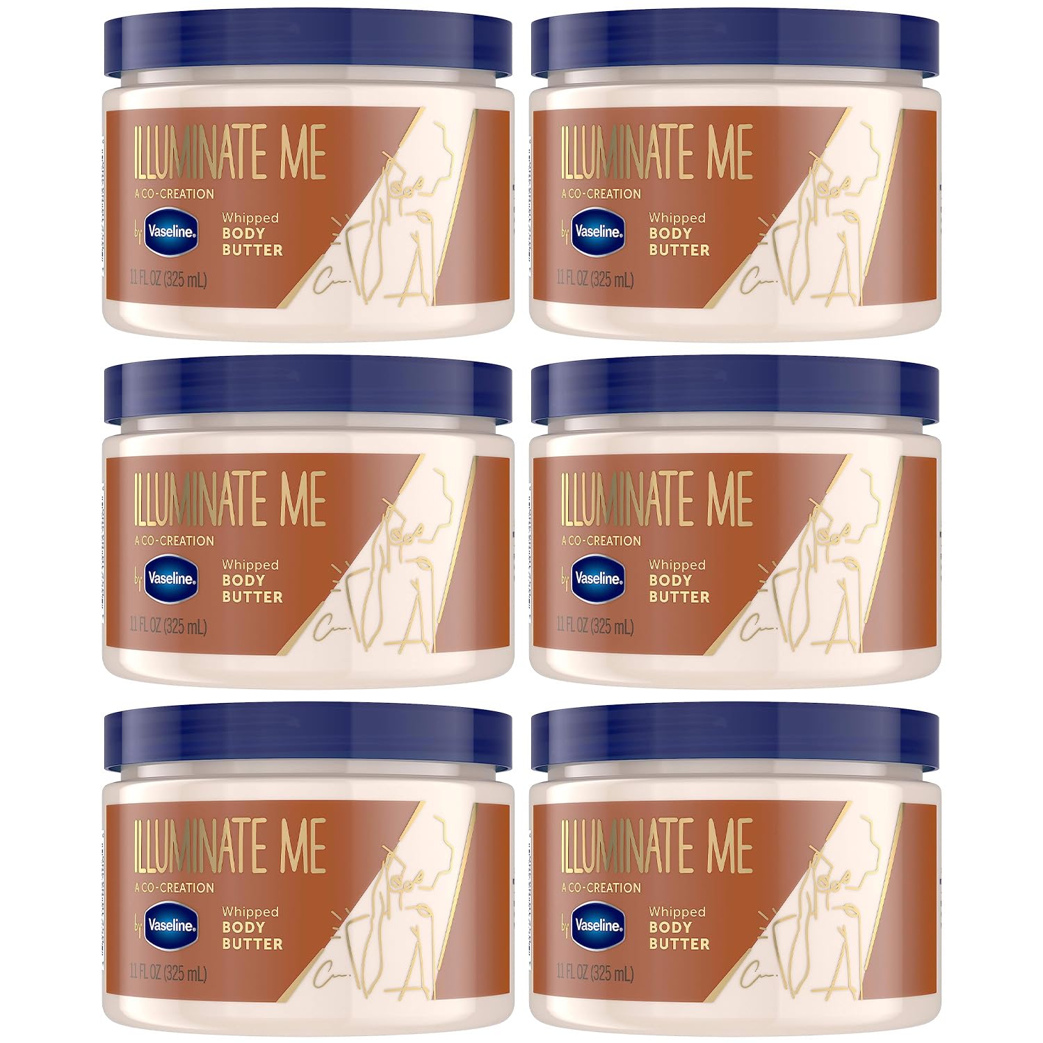 Vaseline Illuminate Me Whipped Body Butter – 11 oz, Pack of 6 for Glowing, Hydrated Skin