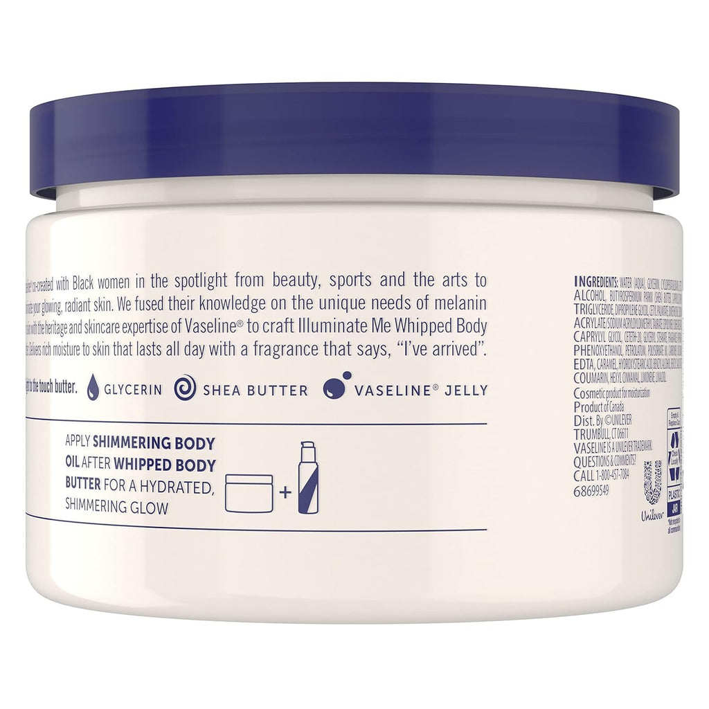 Vaseline Illuminate Me Whipped Body Butter – 11 oz, Pack of 6 for Glowing, Hydrated Skin