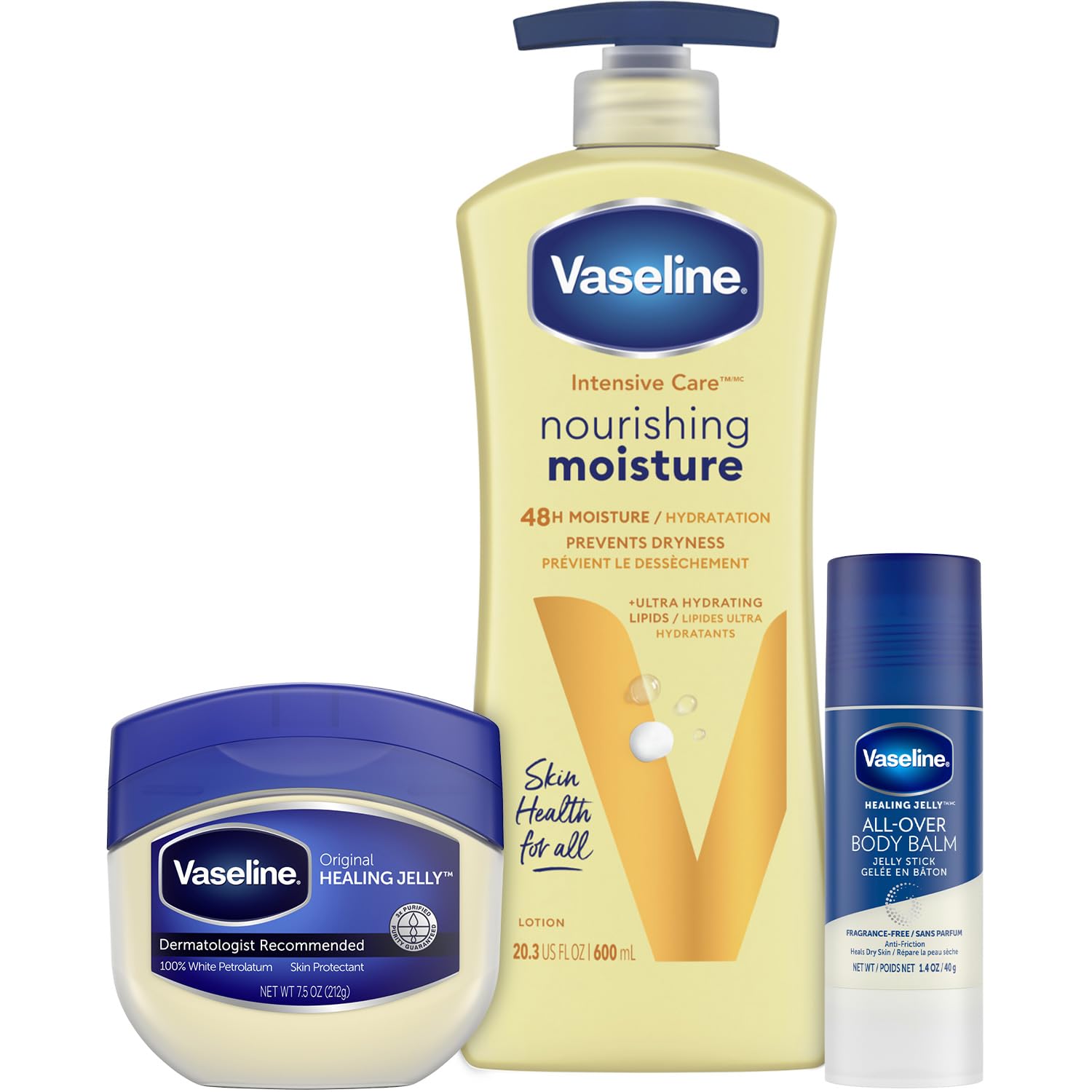 Vaseline Intensive Care Essential Healing Lotion Bundle - 20.3 oz + 7.5 oz + 1.4 oz (Pack of 3)