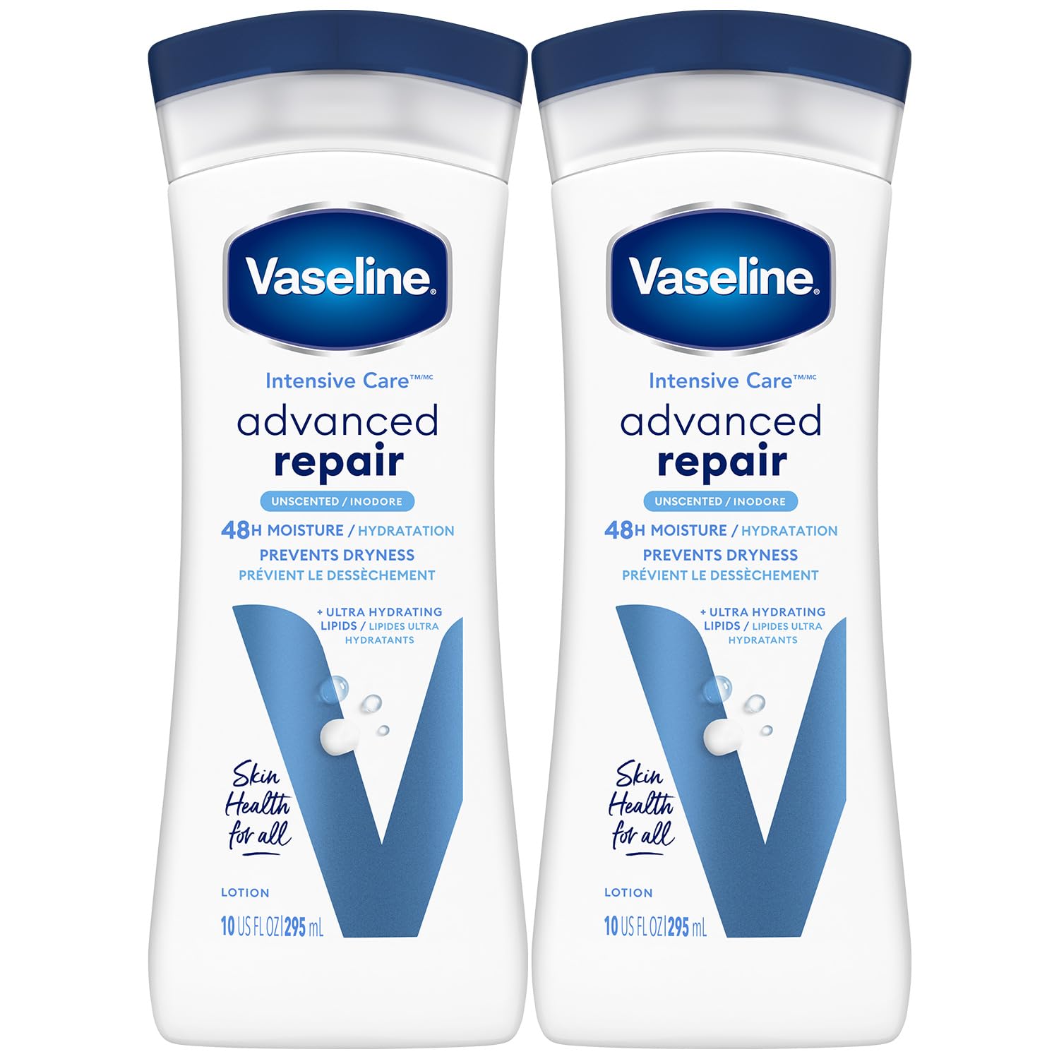 Vaseline Intensive Care Lotion Unscented – Advanced Repair 2-Pack, Non-Greasy Moisturizer
