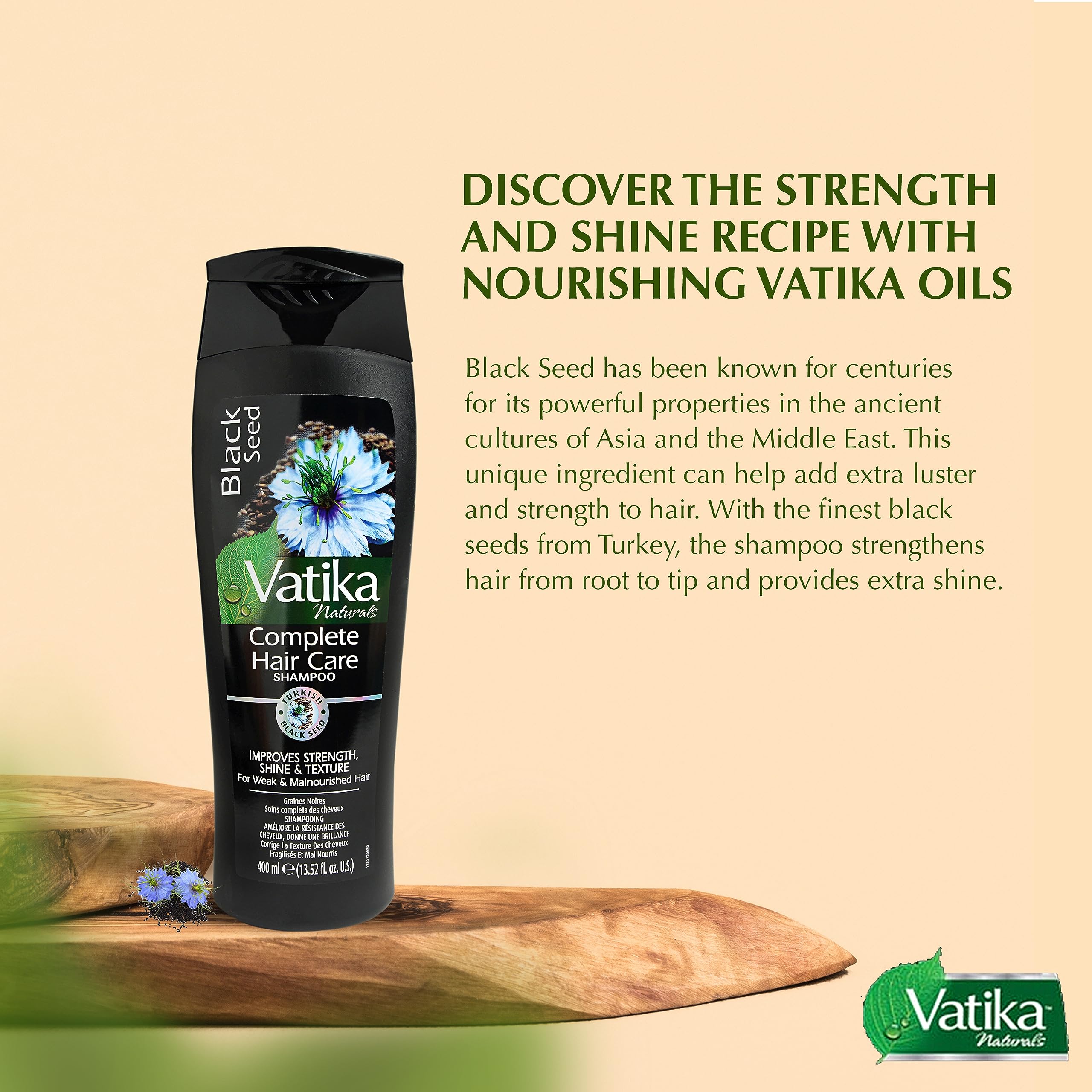 Vatika Naturals Turkish Black Seed Strength & Shine Shampoo – 400ml, Sulfate & Paraben Free