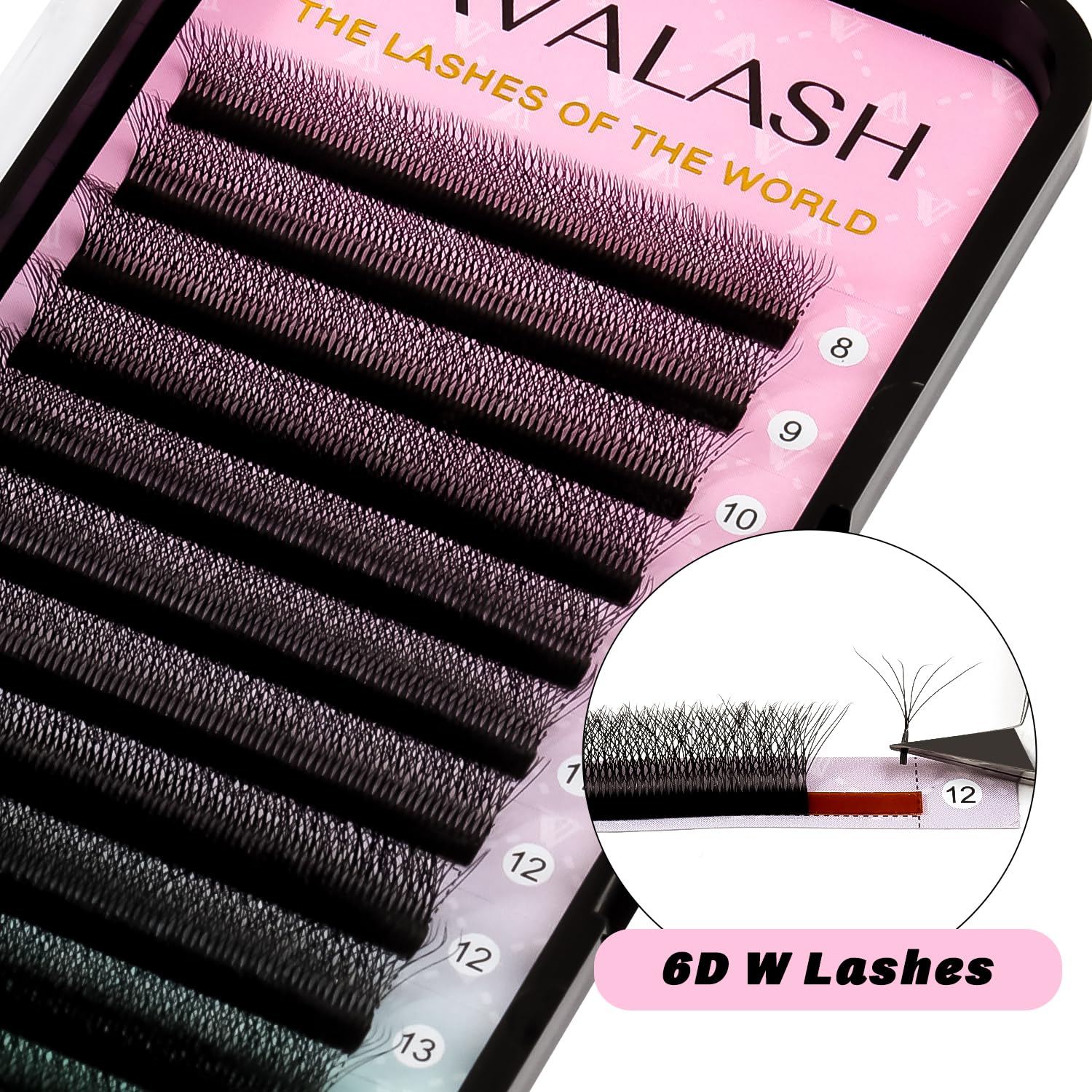VAVALASH 6D W Shape Eyelash Extensions – Premade Fans 0.07 C Curl, Easy Fanning, Matte Black