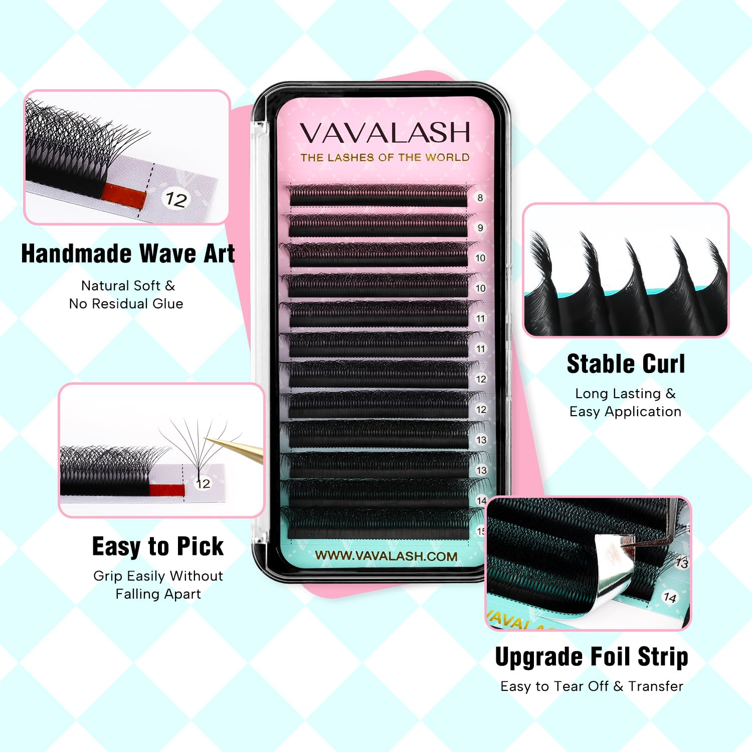 VAVALASH 7D W Shape Eyelash Extensions – Premade Fans 0.07 C Curl 8-15mm