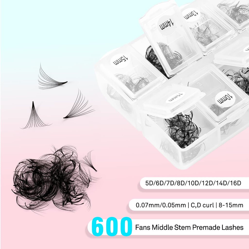 VAVALASH 600 Fans Premade Loose Lash Fans 8-15mm | 10D-0.07-C-8-15mm Promade Volume