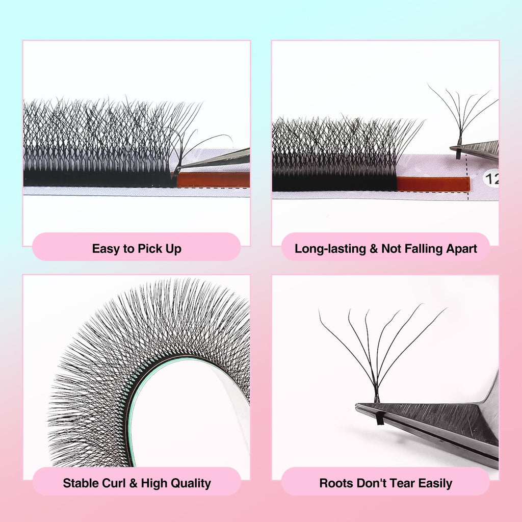 VAVALASH 6D W Shape Premade Fans - 0.07 D Curl Matte Black Lash Extensions (9mm)