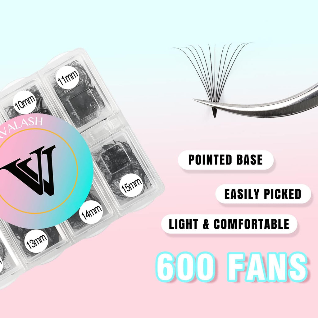 VAVALASH 600 Fans Premade Lash Fans 5D-24D | Mixed Length 8-15mm Promade Loose Fans, Thin Base