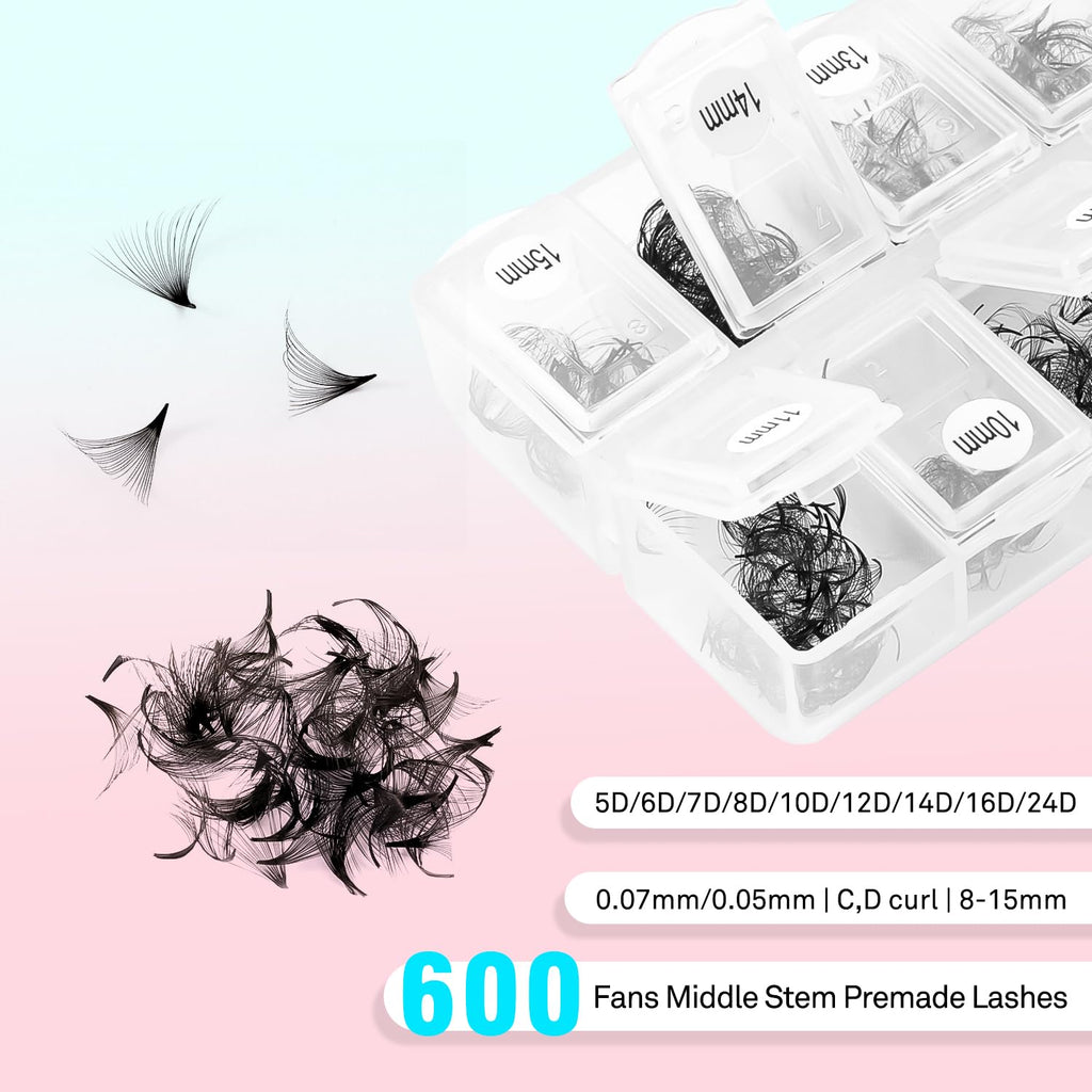 VAVALASH 600 Premade Loose Fans – Mixed Length 8–15mm, 5D–24D Volume Lash Extensions