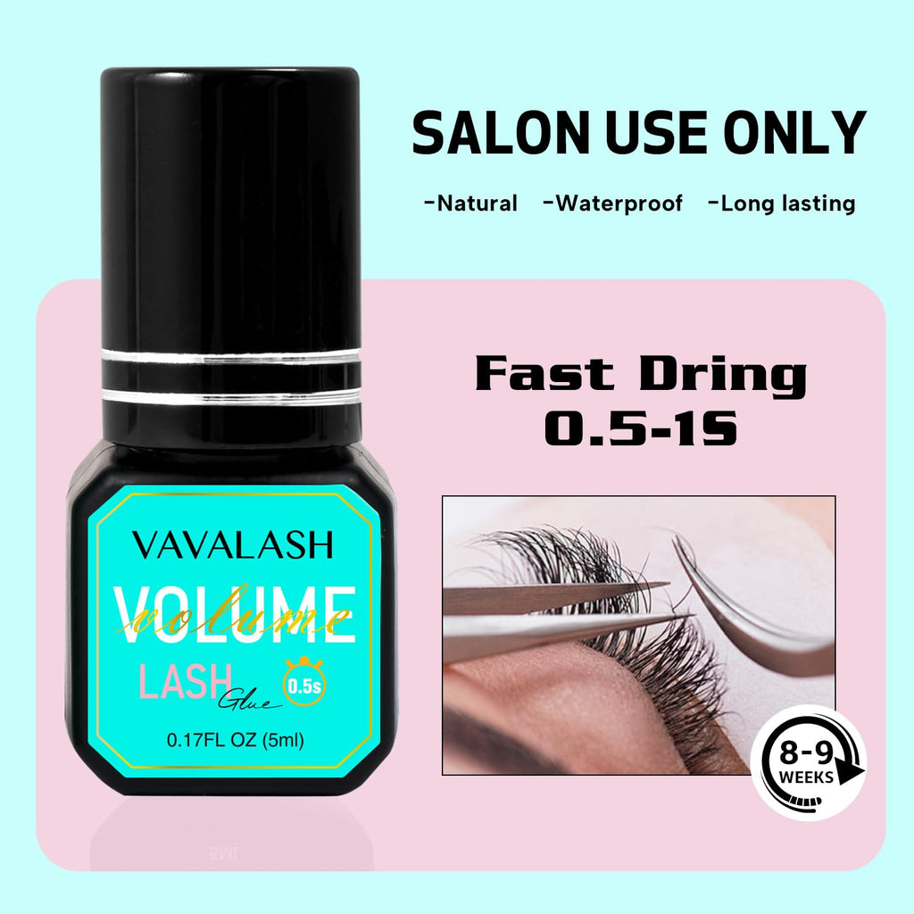VAVALASH Lash Extension Glue – 0.5–1s Dry, Up to 9 Weeks Hold, Black (5ml)